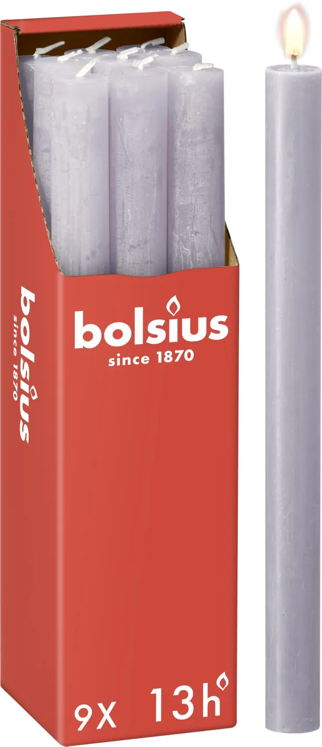 bolsius-rustik-lot-9-bougies-tige-violet-clair-27-cm-13h image 1