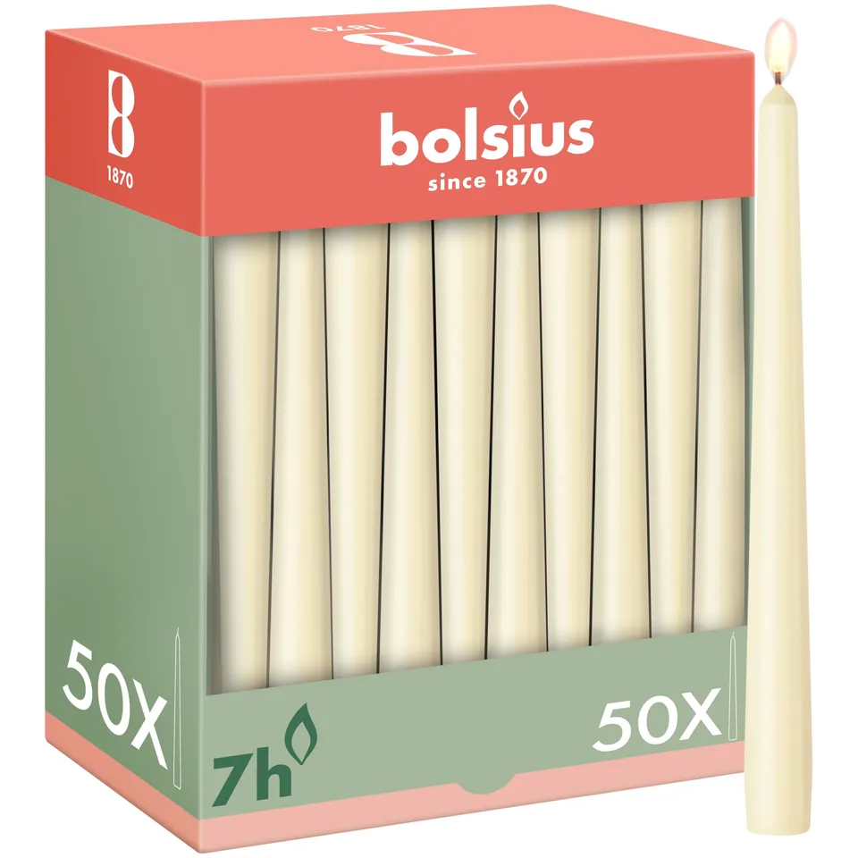bolsius-bougies-de-d-ner-24-5-cm-bougie-conique-cru-lot-50 image 1