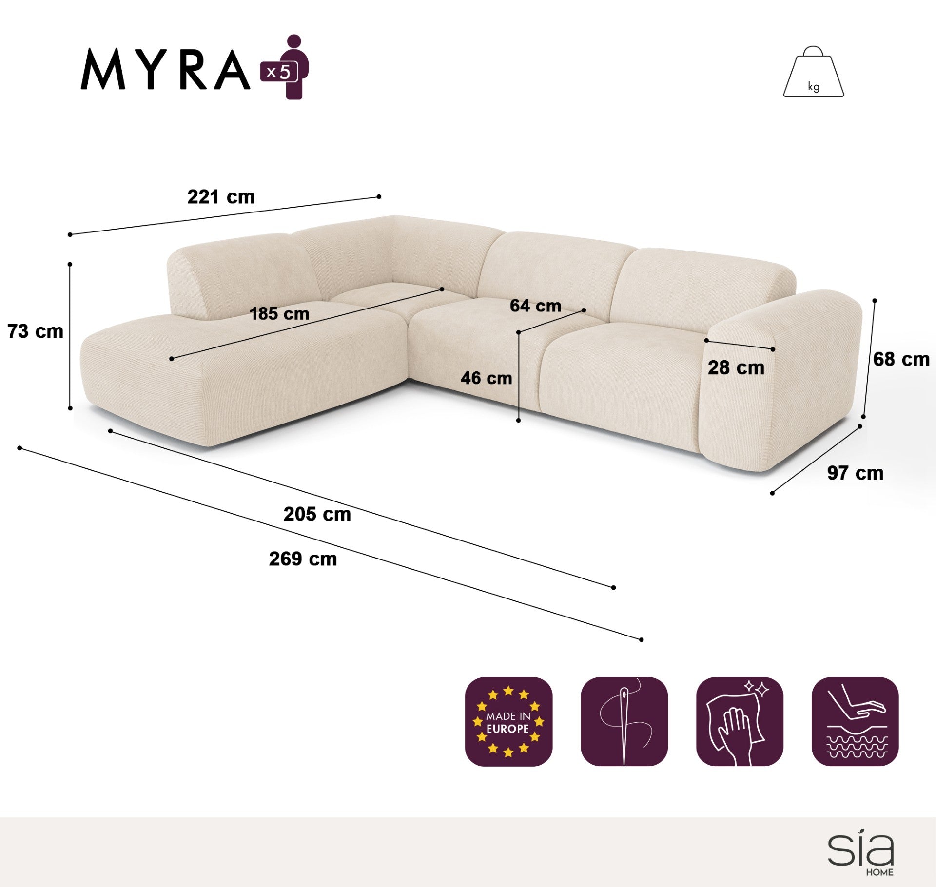 sia-deco-myra-canap-grand-angle-gauche-beige-m-ridienne image 5