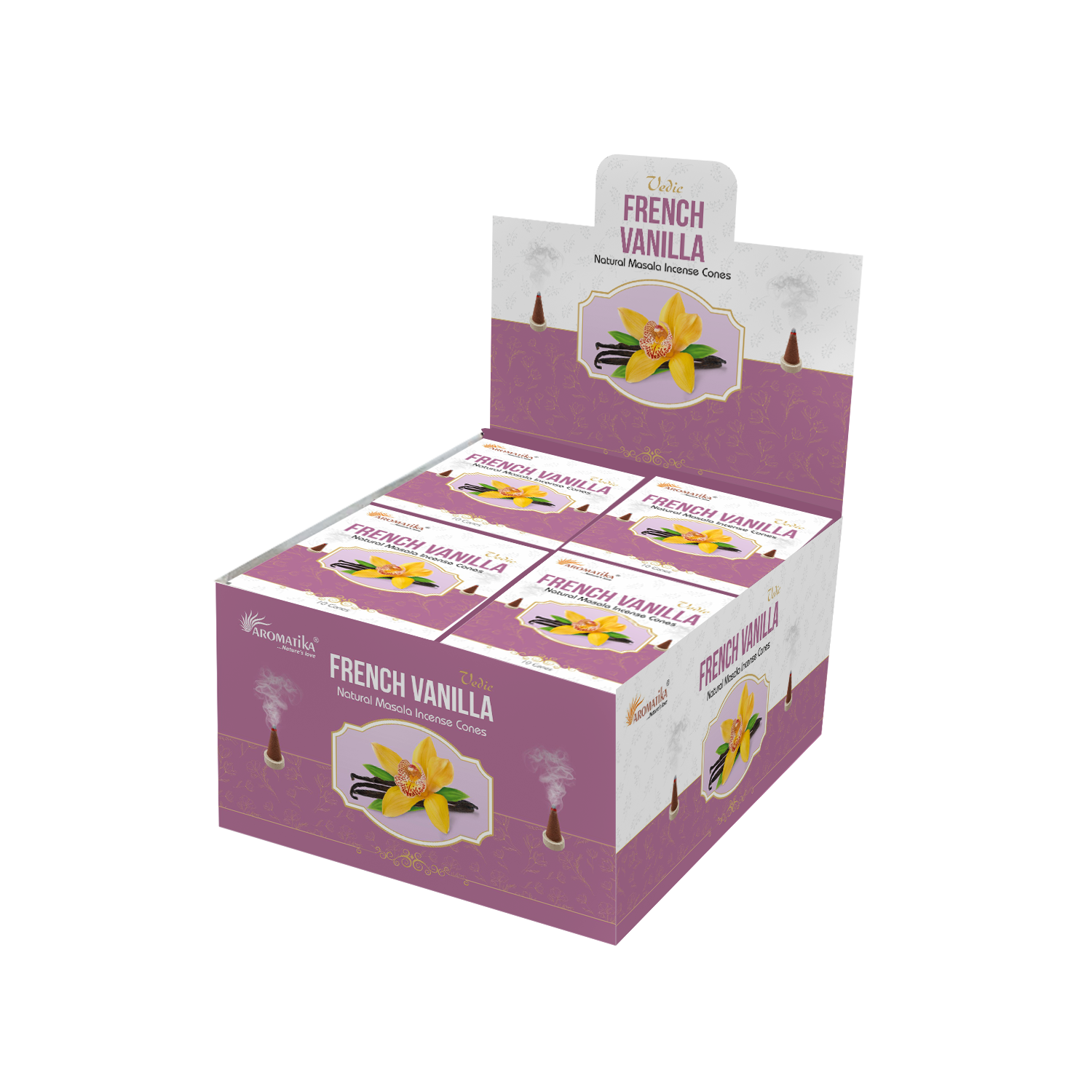 aromatika-vedic-incense-cones-vanille-c-nes-d-encens-x120-cr-meux image 1