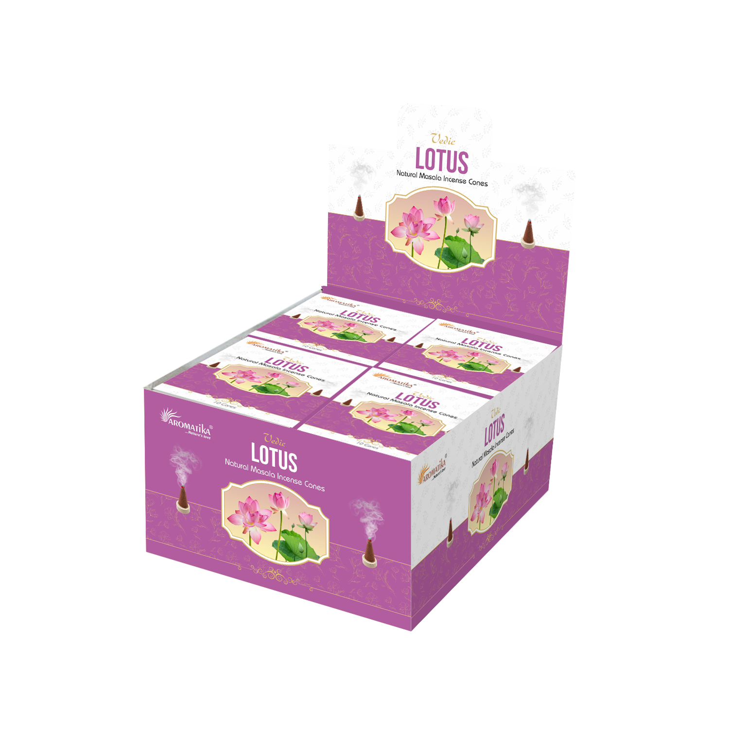 aromatika-vedic-incense-cones-lotus-c-nes-d-encens-120-pi-ces image 1