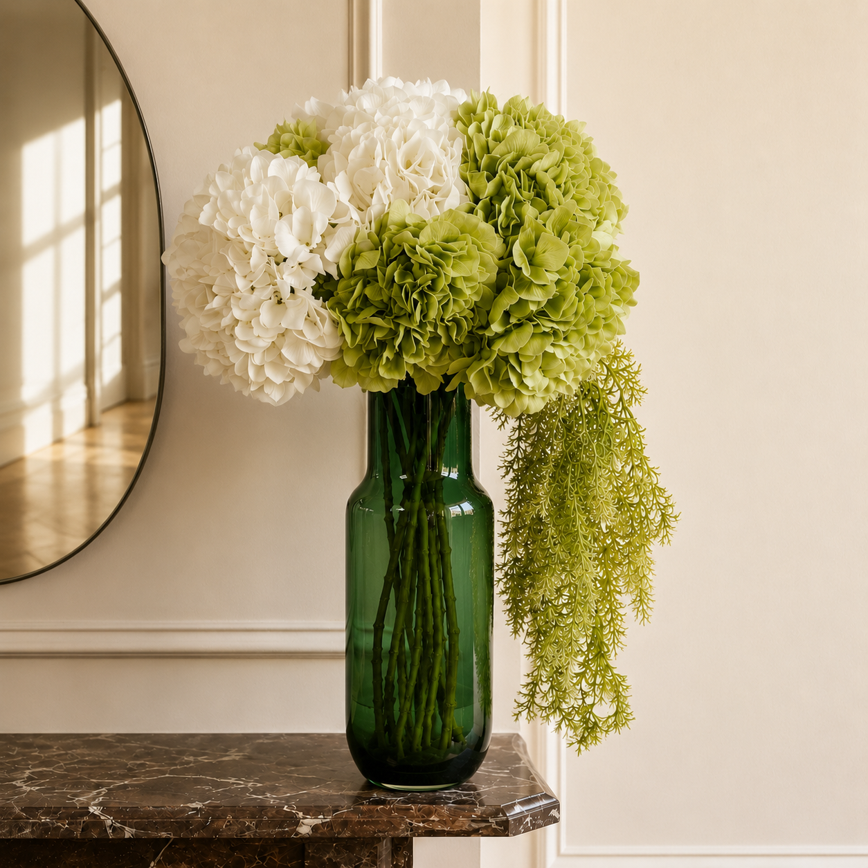 sia-noah-bouquet-artificiel-hortensias-vert-blanc-8-tiges-93-cm image 2