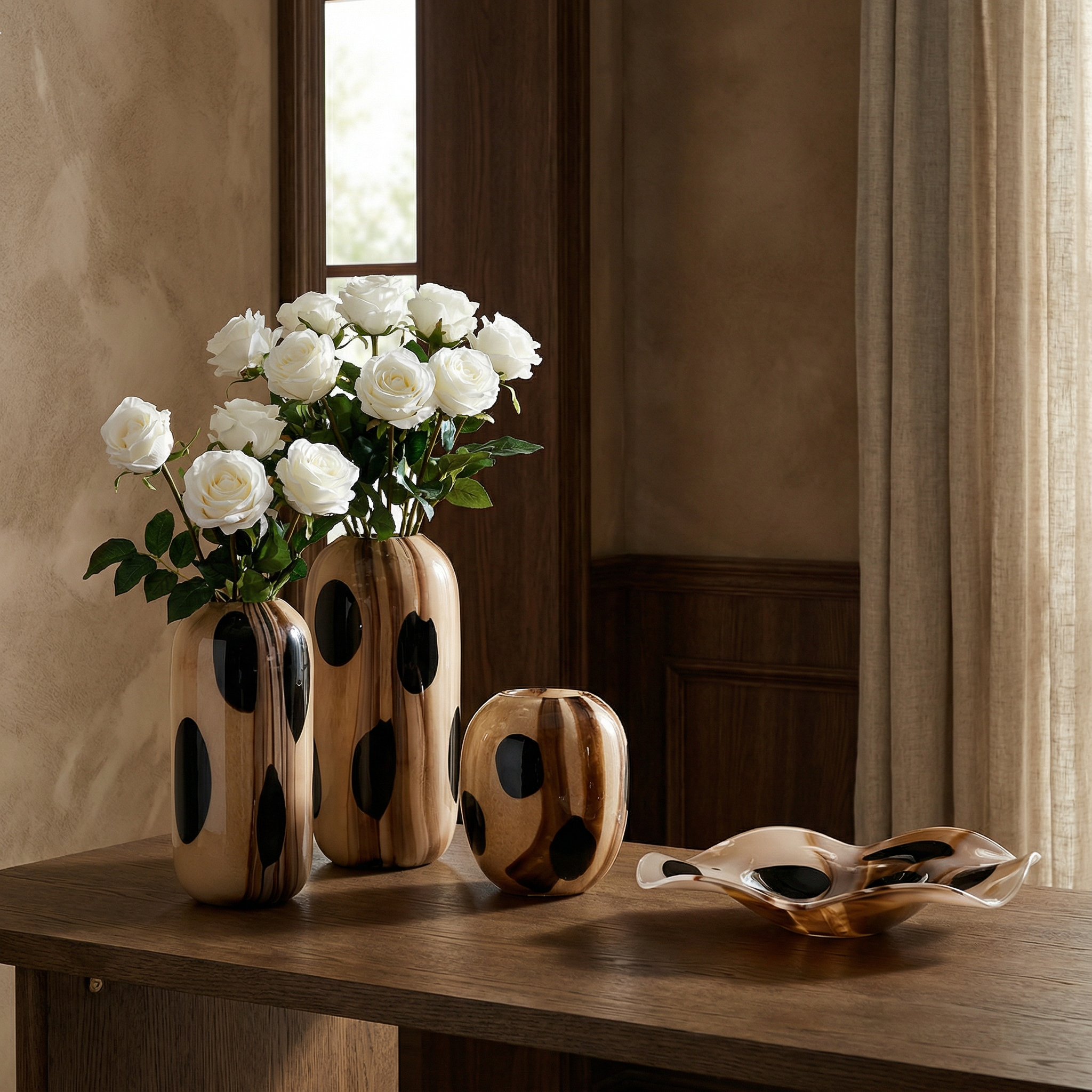 sia-deco-antica-vase-verre-souffl-dots-beige-21-cm image 3