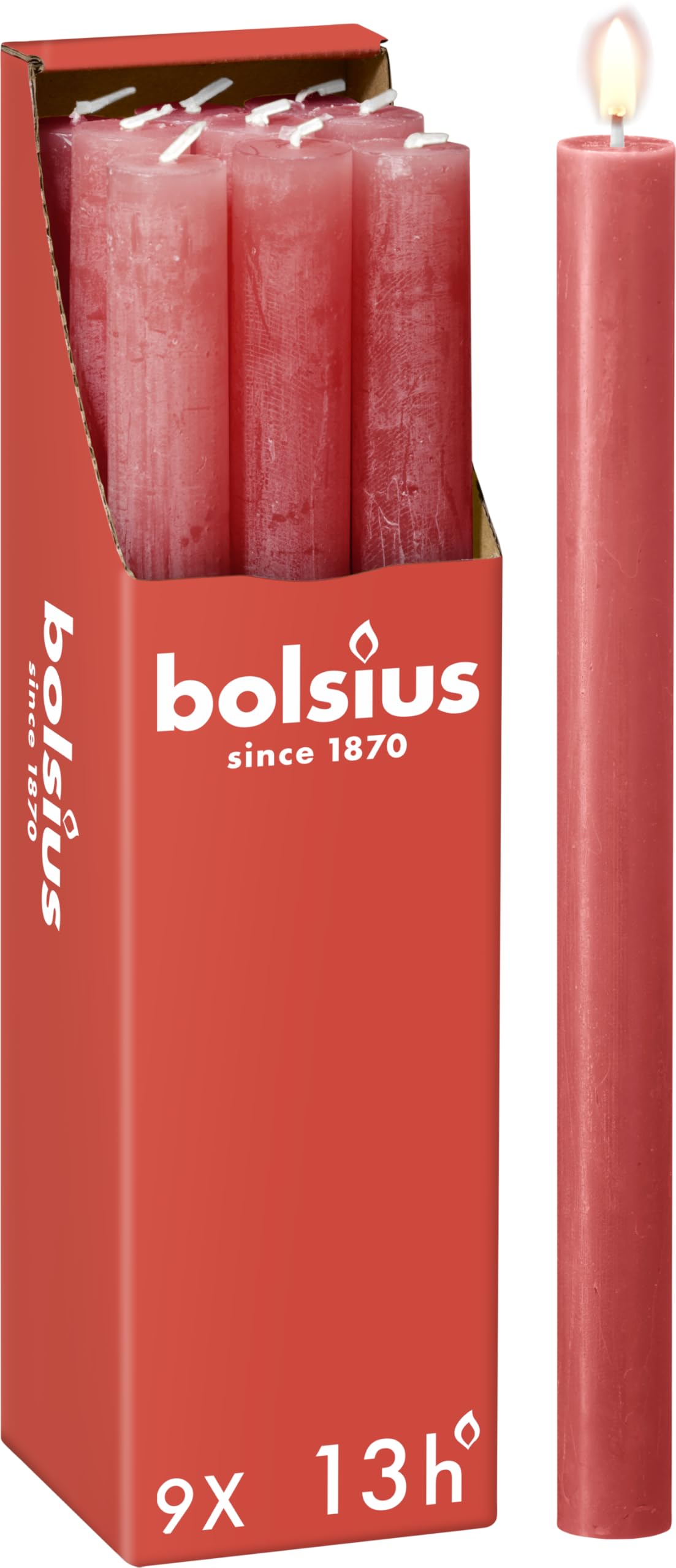 bolsius-rustik-bougies-tiges-rose-27-cm-13h-lot-de-9 image 1
