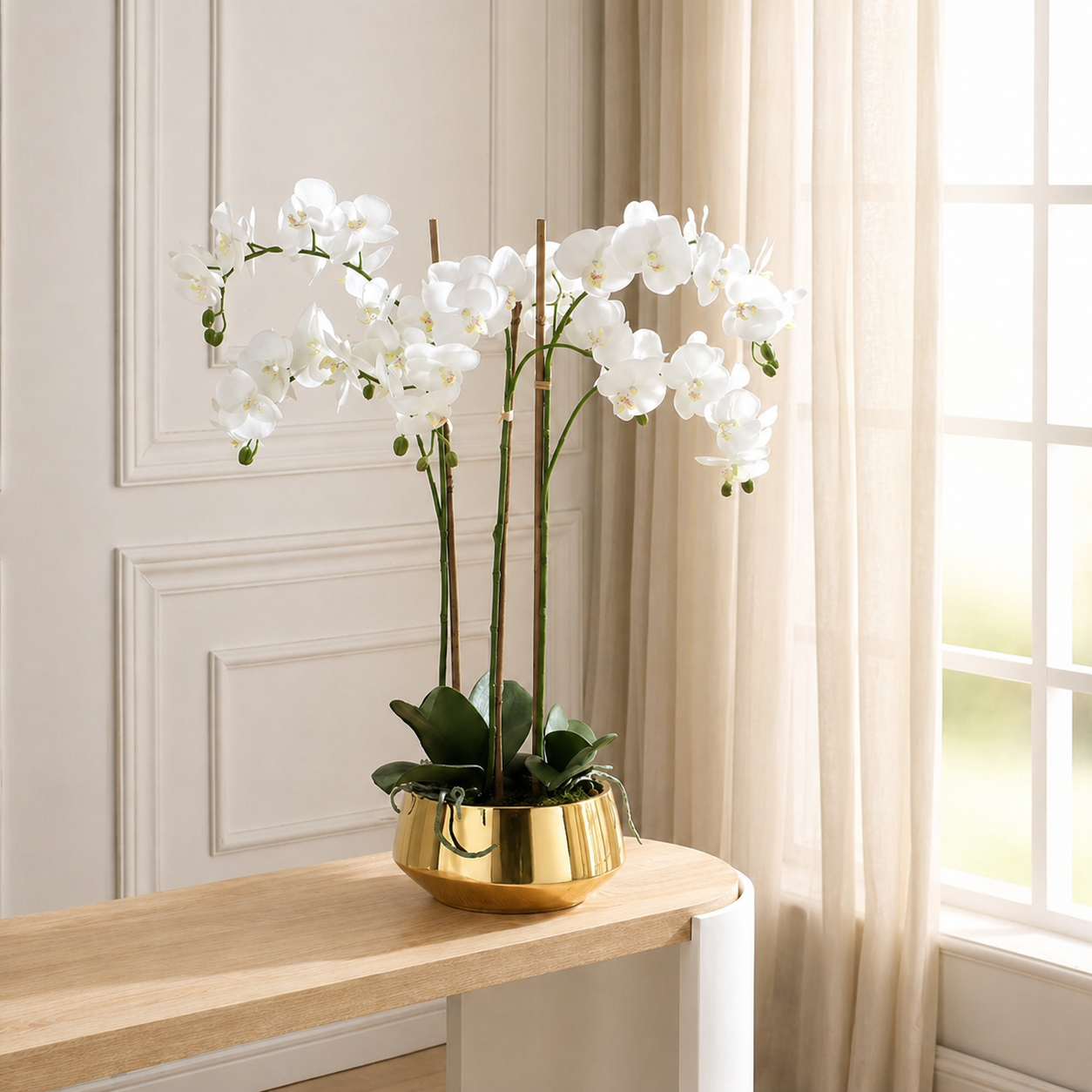 sia-deco-noah-lena-8-branches-orchid-e-artificielle-blanc-vase-dor image 2