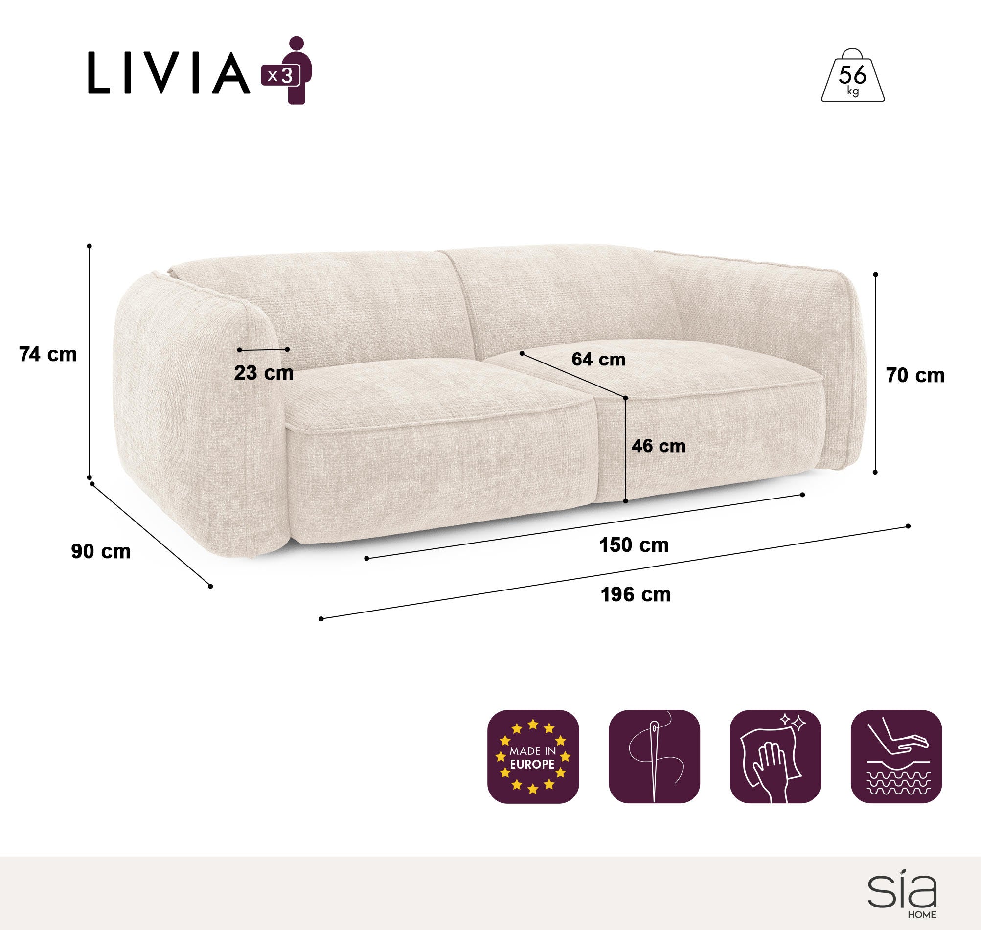 sia-livia-canap-droit-cr-me-tissu-arrondi image 7