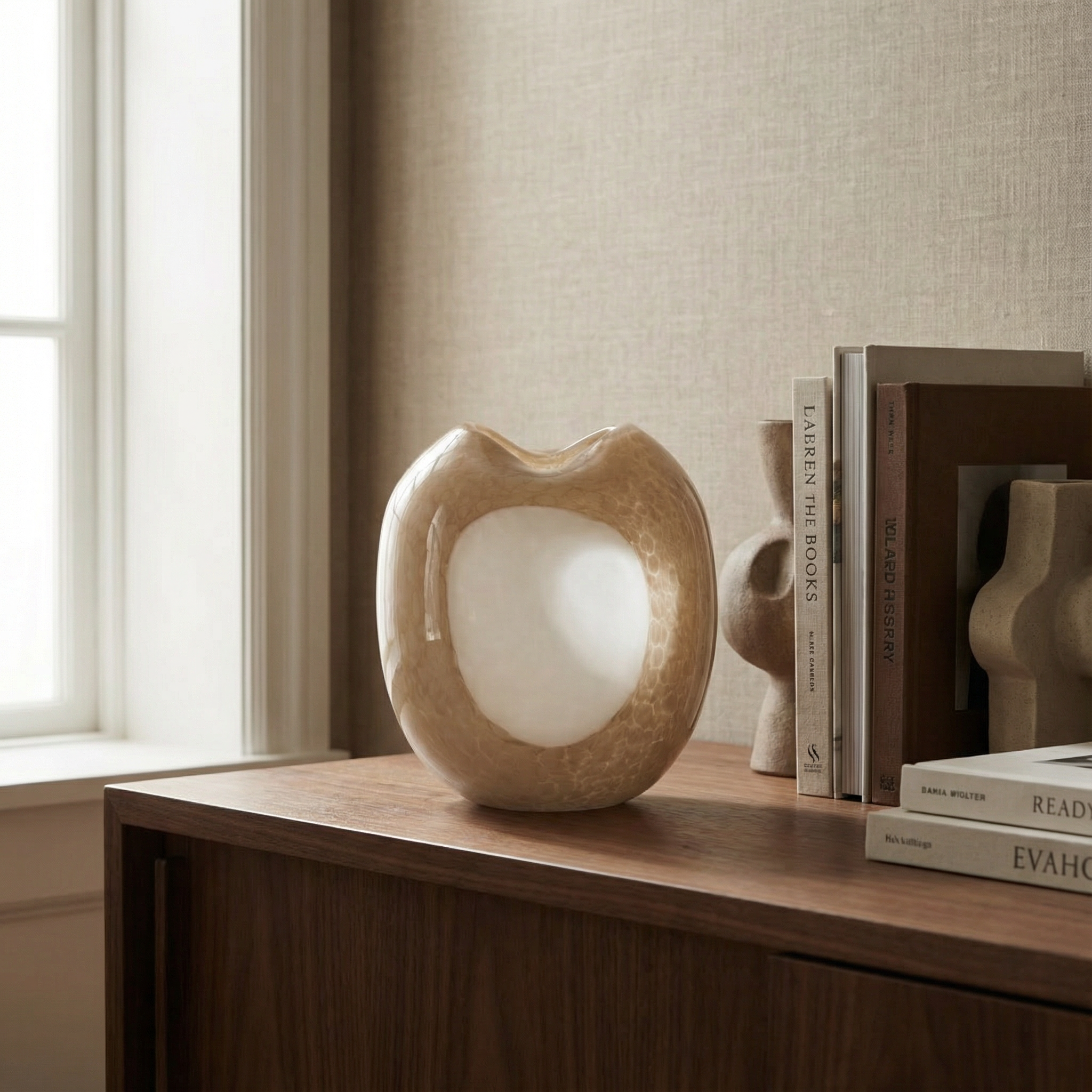 sia-antica-opale-vase-verre-souffl-beige-22-cm-cercle-blanc image 2