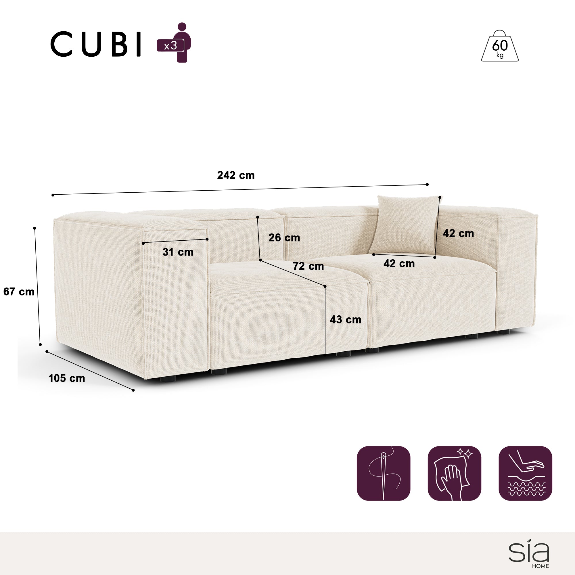 sia-cubi-242-cm-canap-modulable-mousse-ressorts image 3