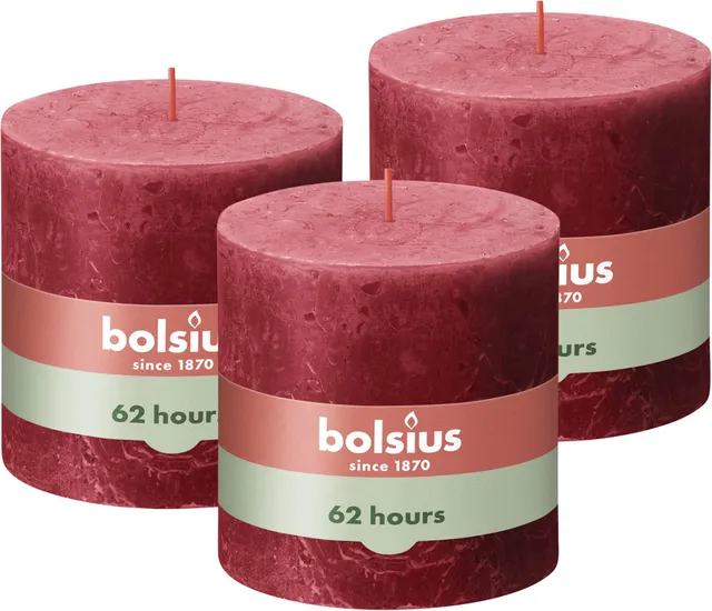 bolsius-bougies-rustiques-10x10cm-bougie-rouge-x3-62h image 1