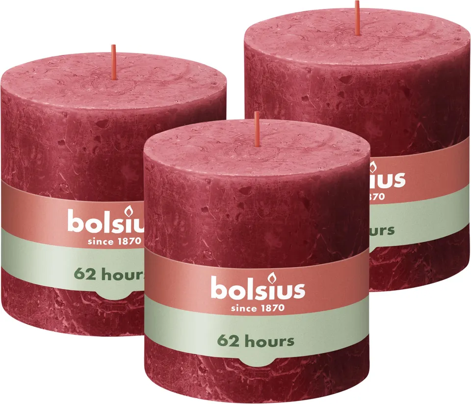 bolsius-bougies-rustiques-10x10cm-bougie-rouge-x3-62h image 1