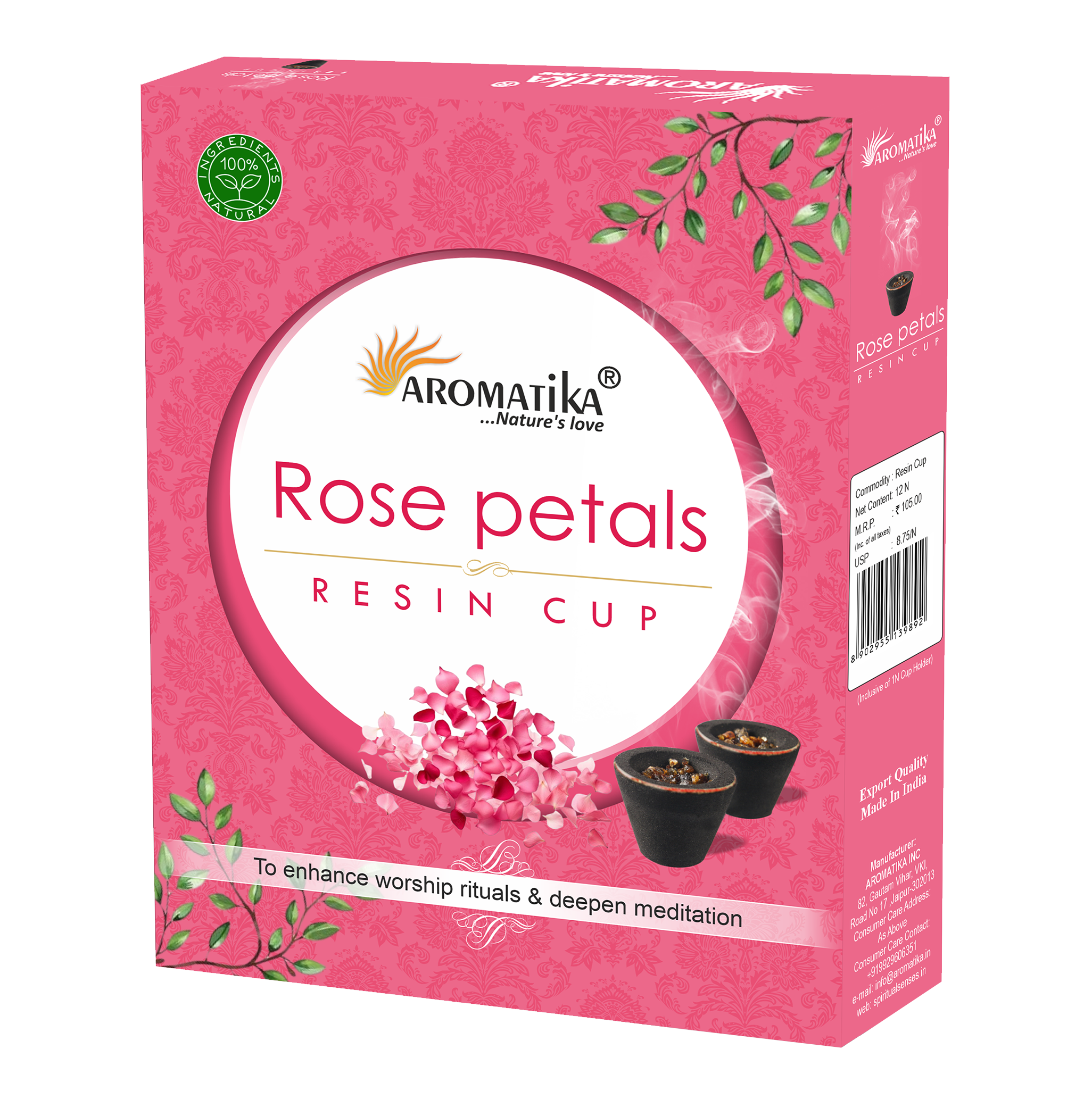 aromatika-sambrani-rose-petals-coupelles-encens-rose-x12 image 1