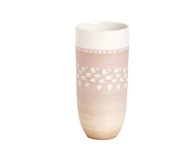 am-cla-vase-porcelaine-rose-sable-motifs-blancs image 1