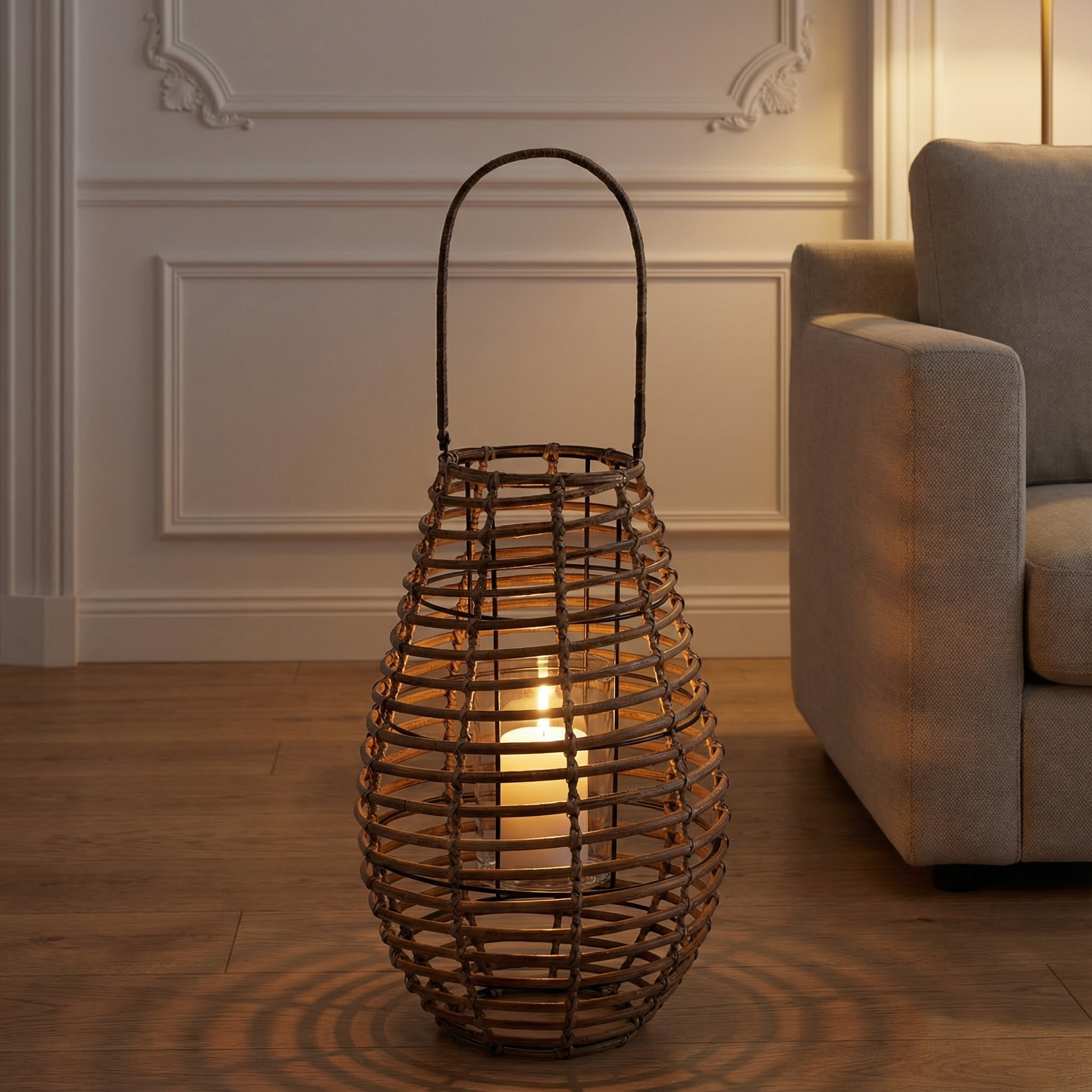 sia-deco-nora-lanterne-rotin-replay-photophore-bois-clair-62-cm image 2