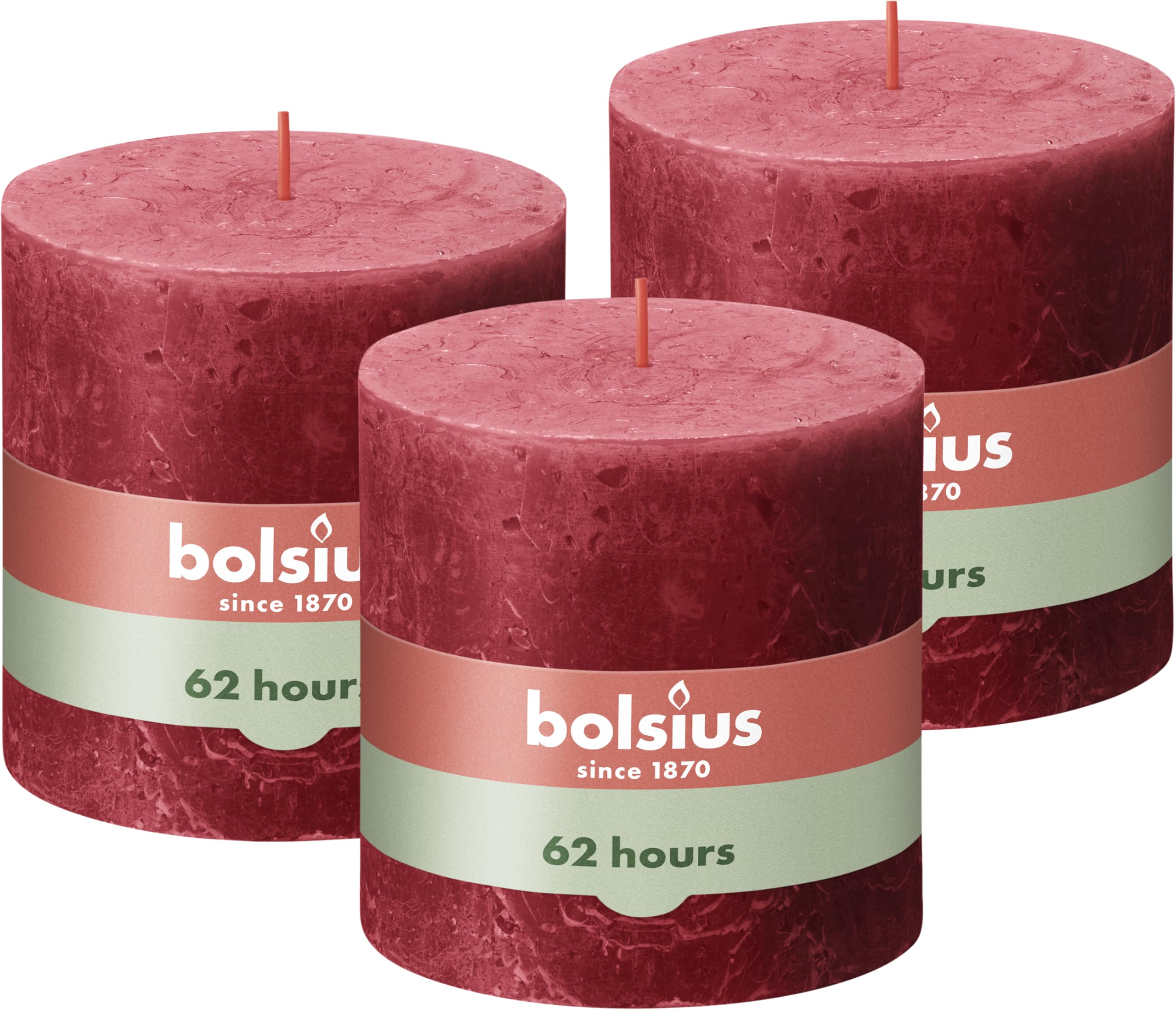 bolsius-bougies-rustiques-10x10cm-bougie-rouge-x3-62h image 1