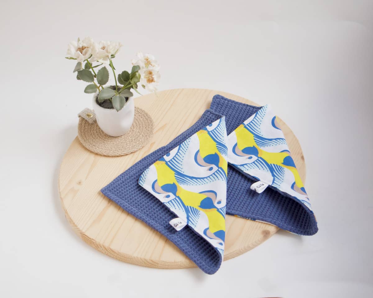 am-cla-serviettes-de-table-coton-perroquets-jaune-bleu-lot-de-4 image 2
