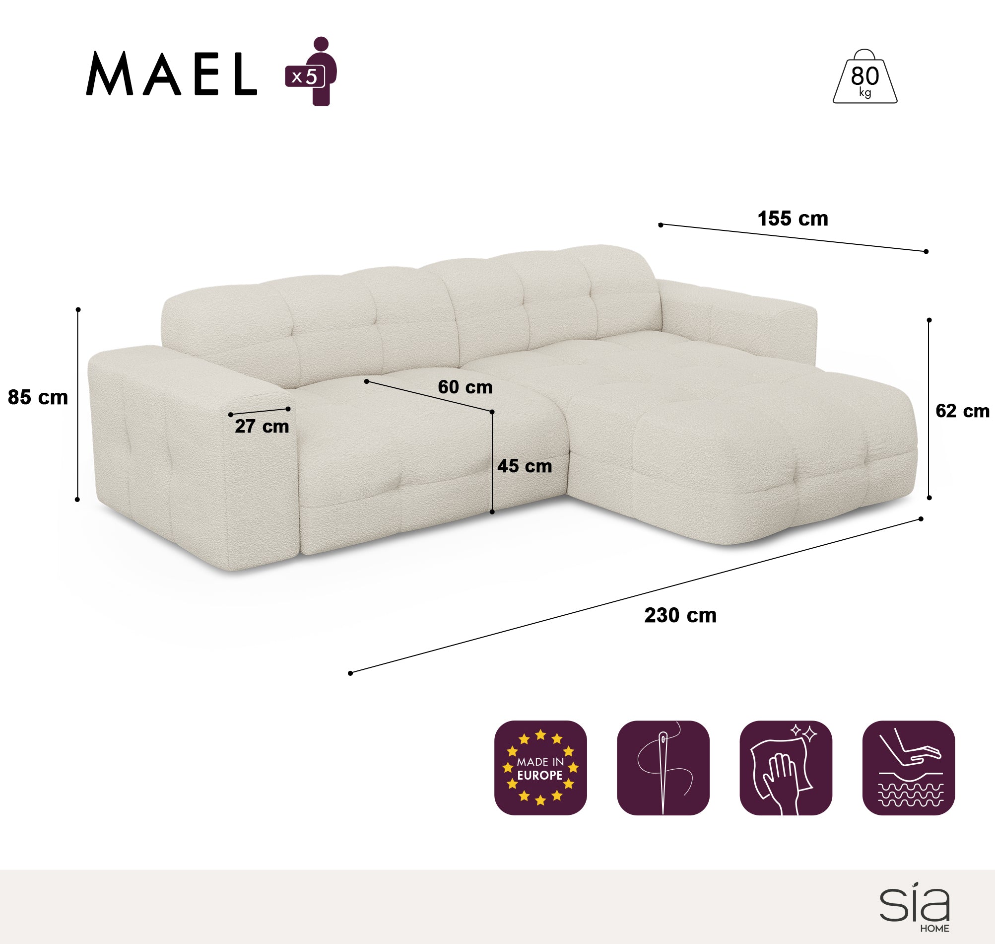 sia-mael-canap-angle-droit-cr-me-5-places-tissu-arrondi image 6