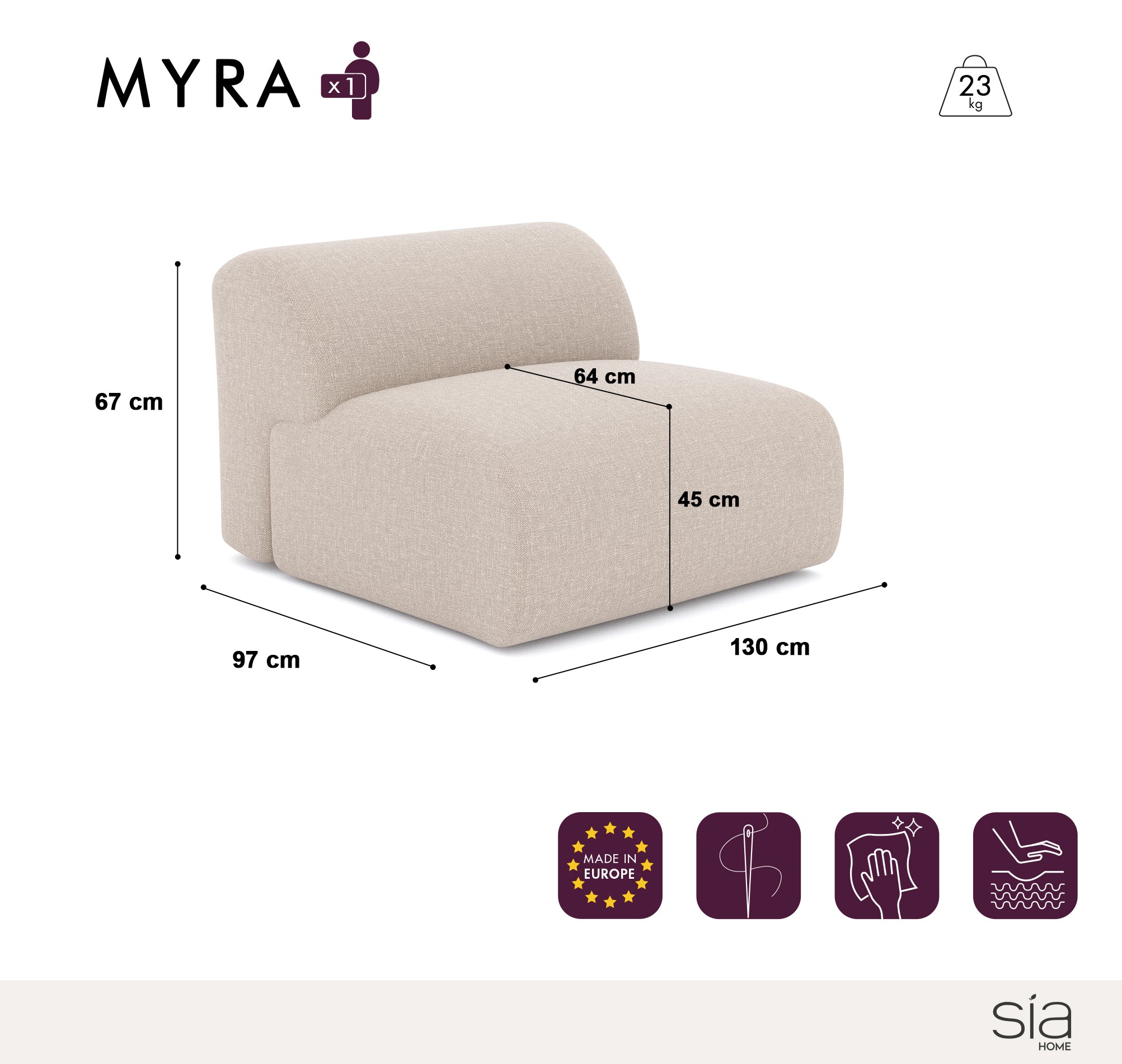 sia-deco-myra-fauteuil-sans-accoudoirs-cr-me image 5