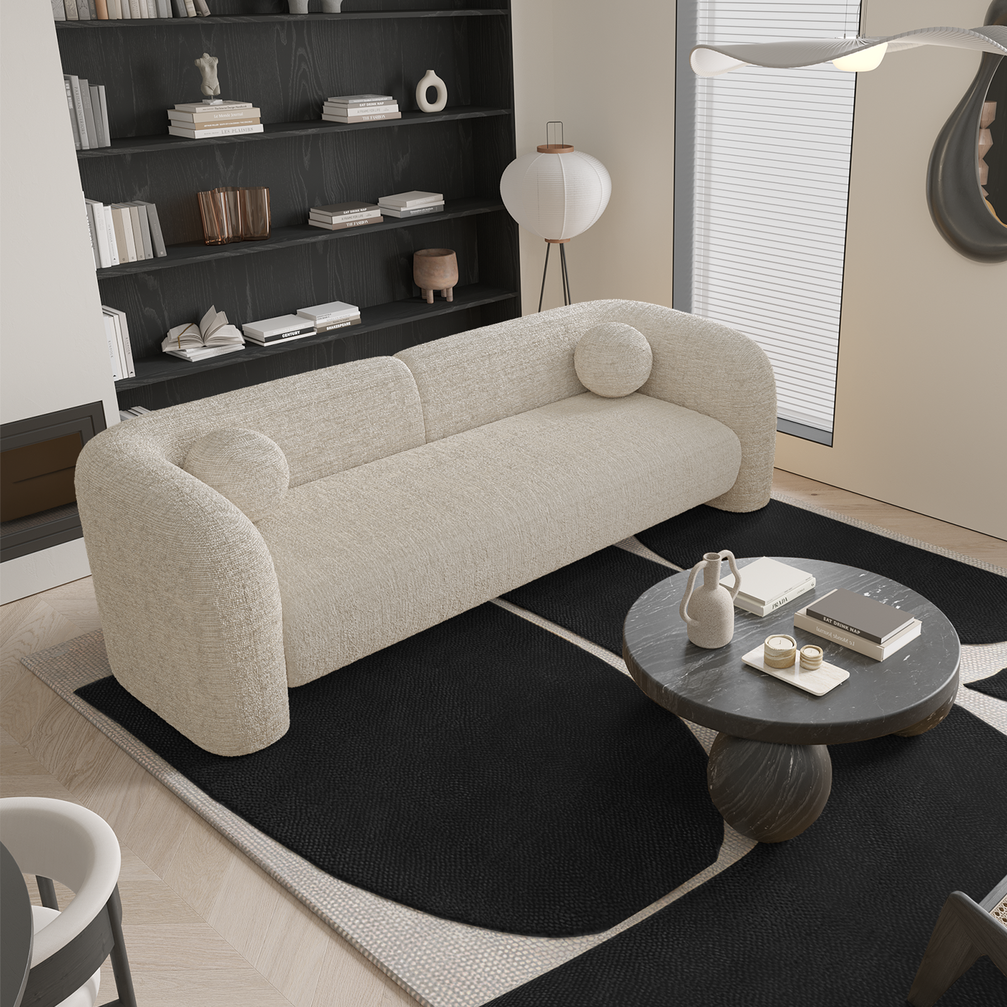sia-deco-nola-canap-droit-coussins-boules-cr-me-kaki image 2