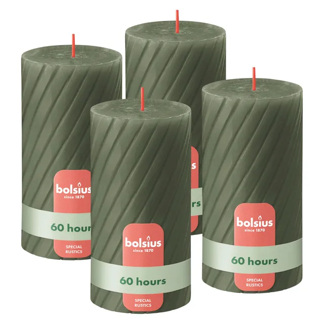 bolsius-bougies-rustiques-pilier-vert-olive-13-cm-lot-4-60h image 1