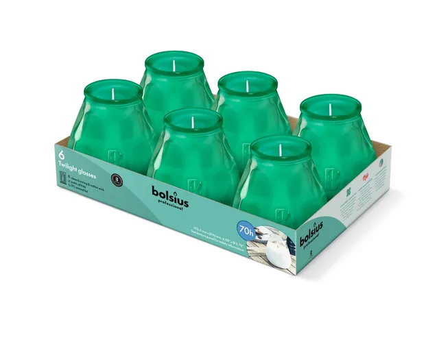 bolsius-outdoor-bougie-ext-rieur-verre-vert-6-pi-ces-70h image 1