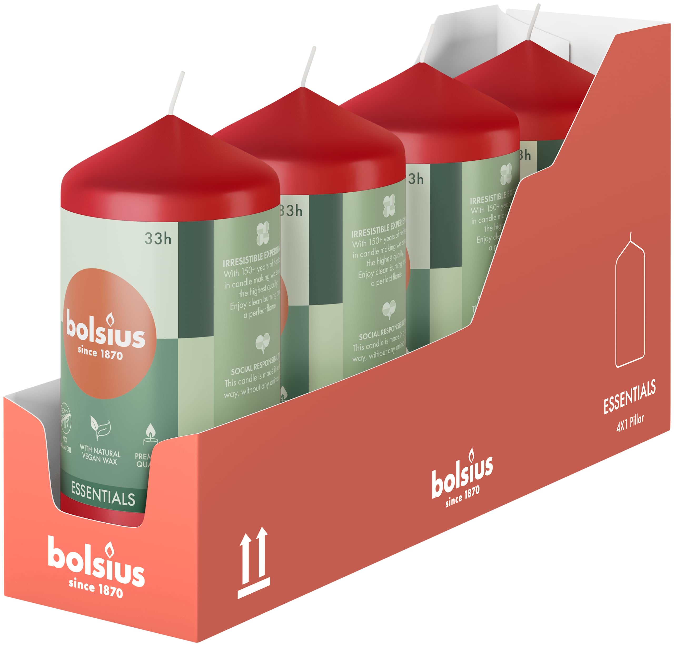 bolsius-essentials-bougie-pilier-rouge-lot-4-33h image 7