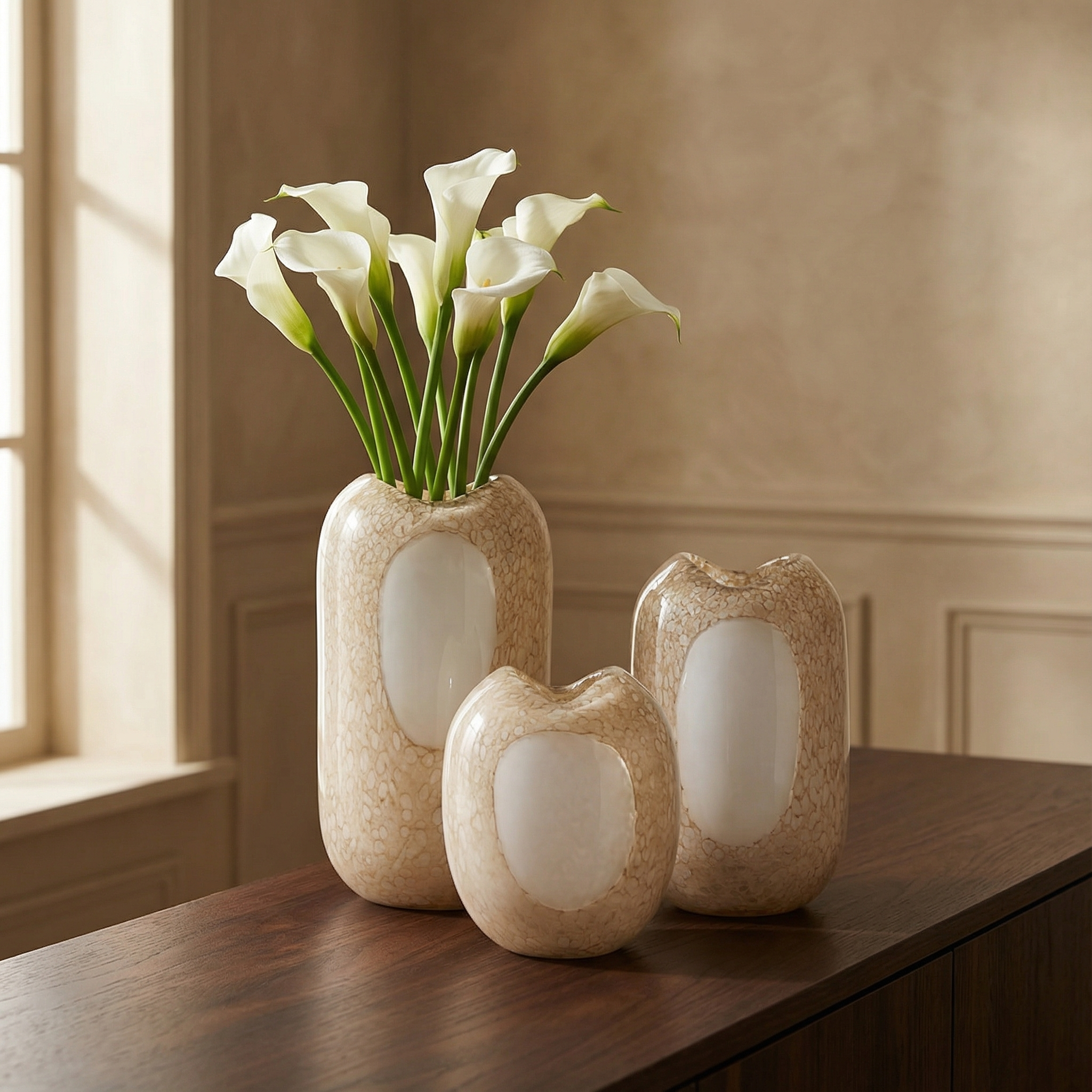 sia-antica-opale-vase-verre-souffl-beige-22-cm-cercle-blanc image 3