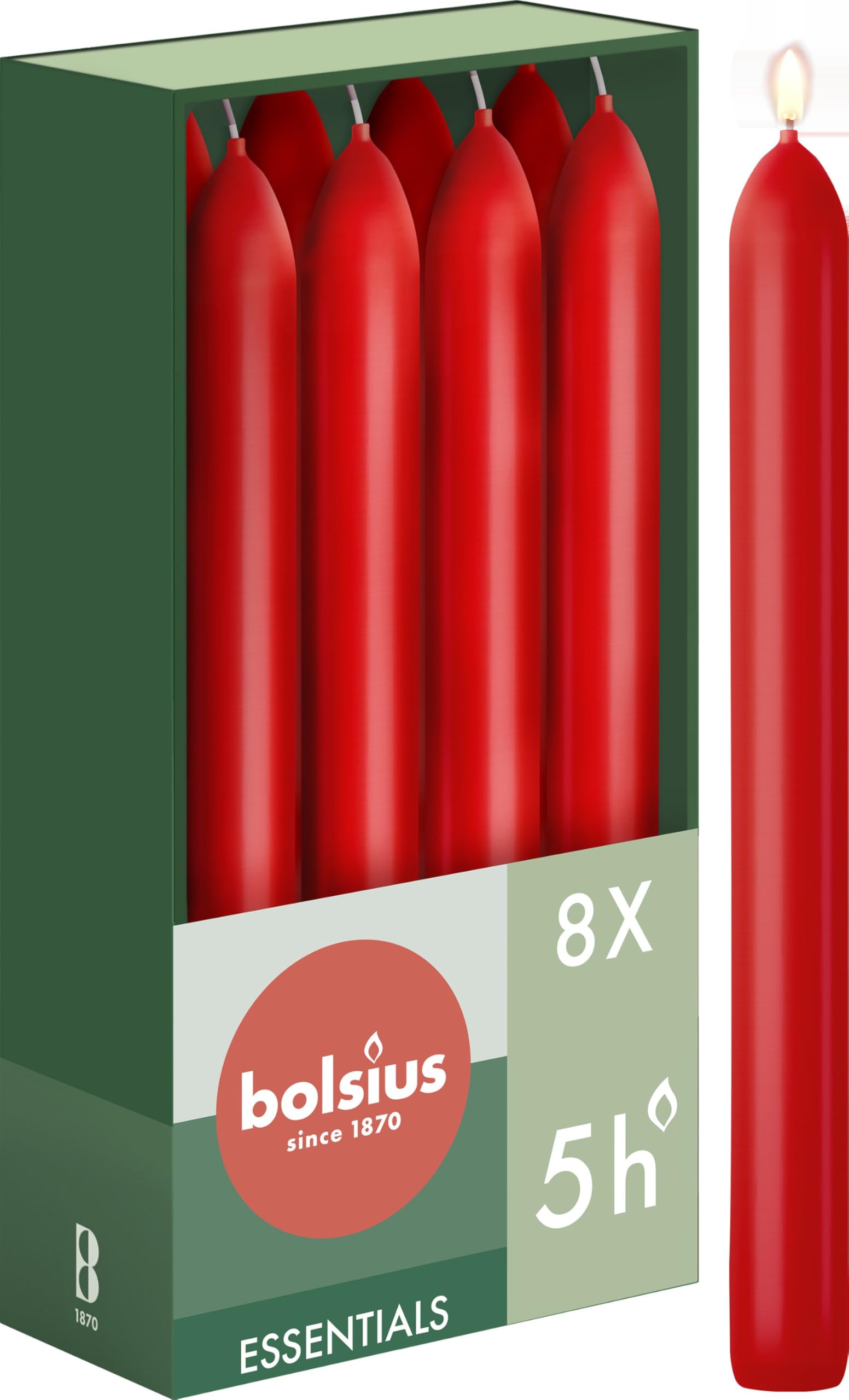 bolsius-essentials-bougie-conique-rouge-17-cm-lot-8-5h image 1