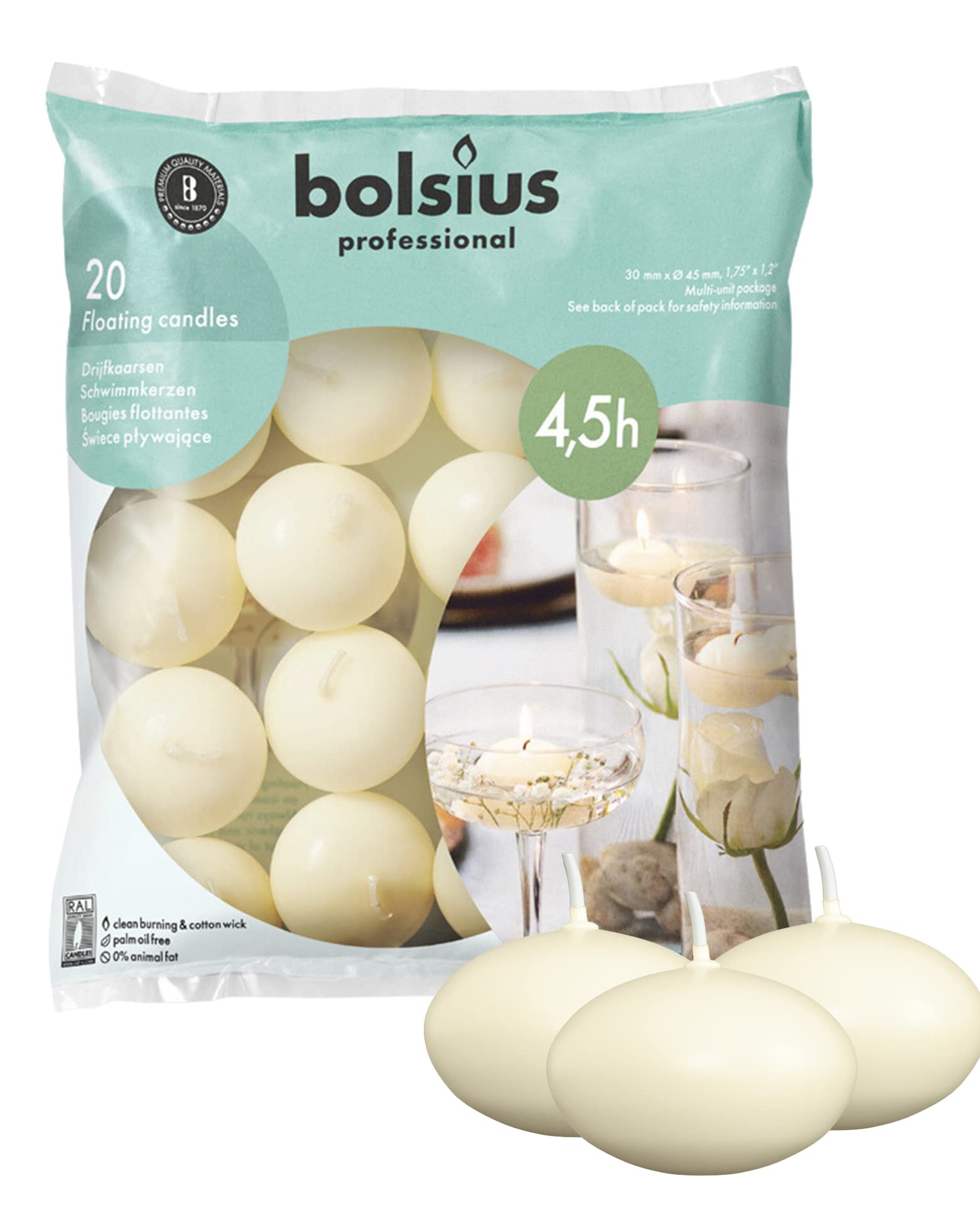 bolsius-bougies-piliers-20-bougies-flottantes-ivoire-sans-parfum image 1