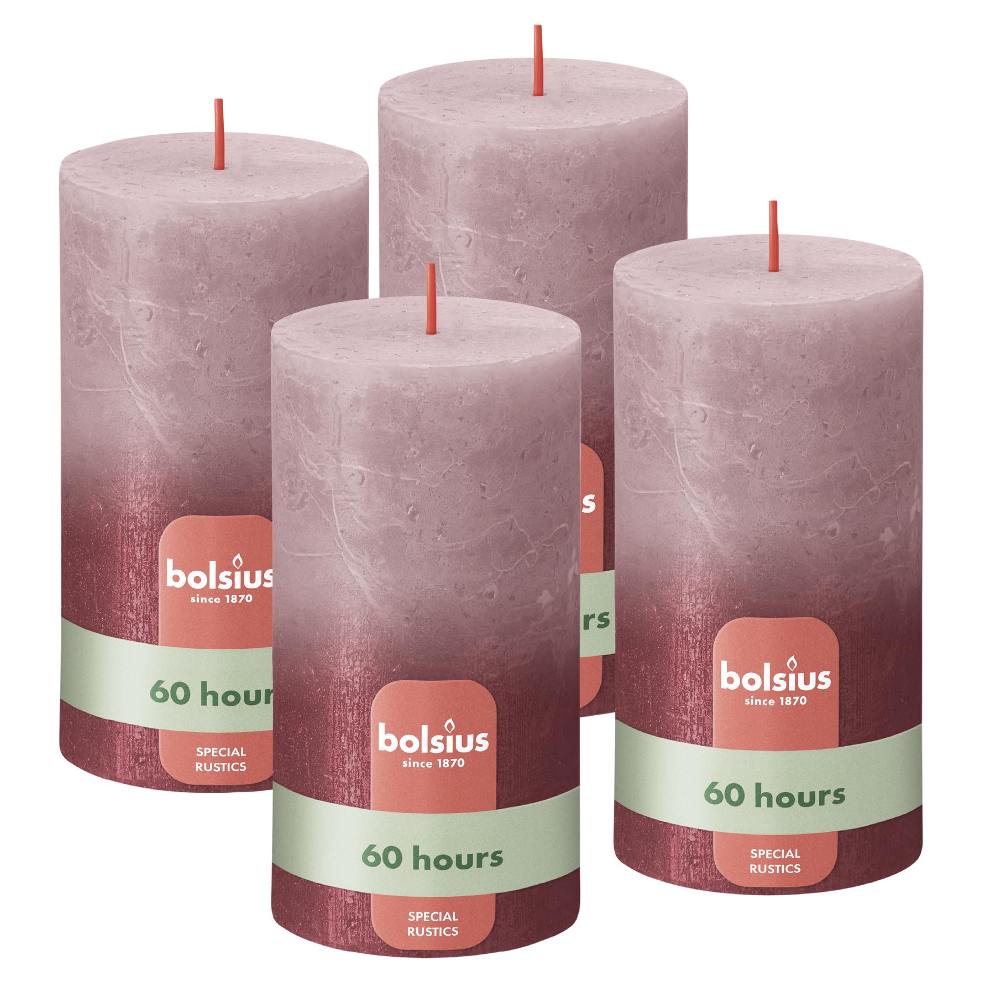bolsius-rustique-bougie-pilier-rose-cendr-rouge-13-cm-lot-4-60h image 1