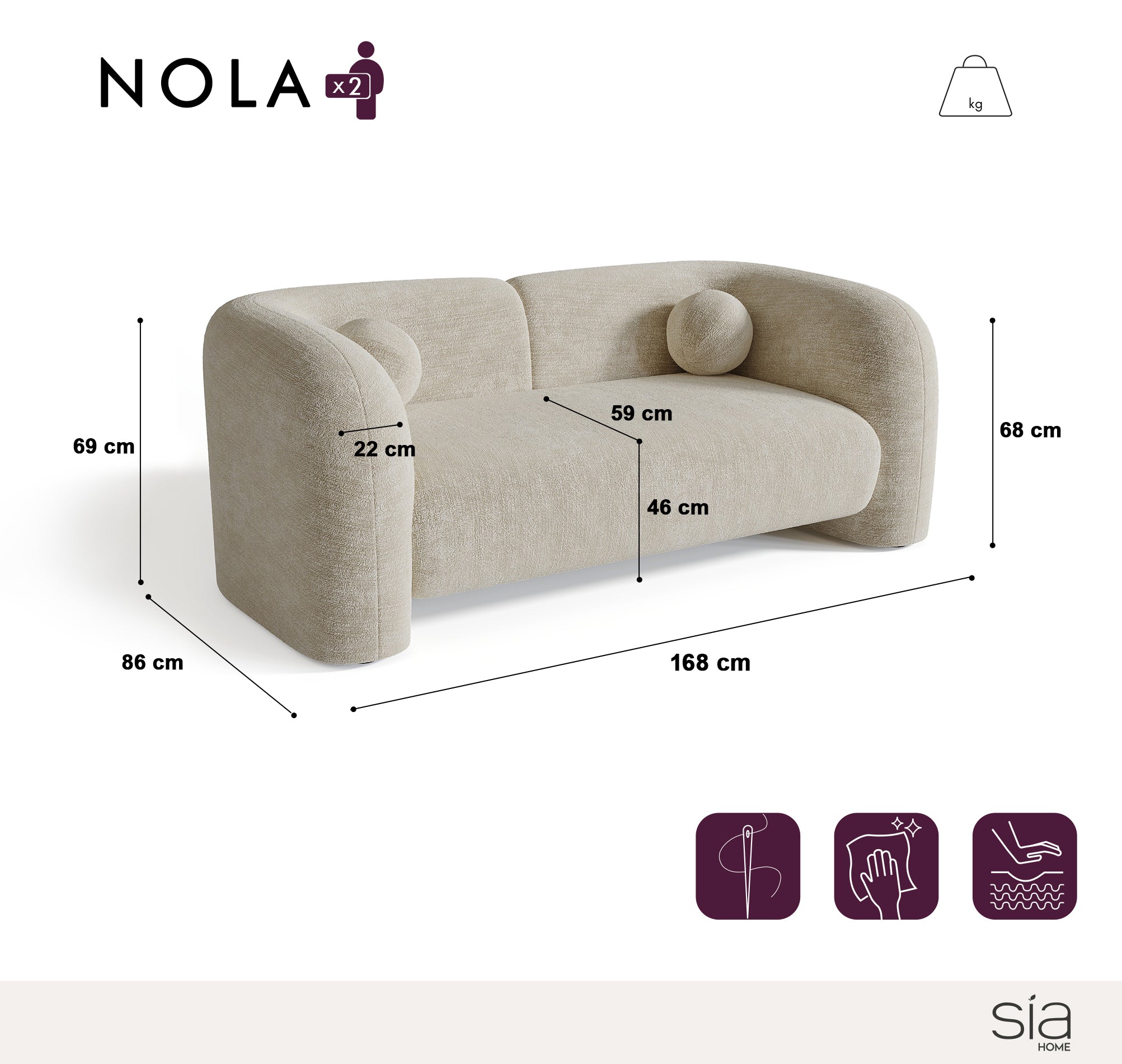 sia-nola-canap-droit-cr-me-coussins-boules image 7