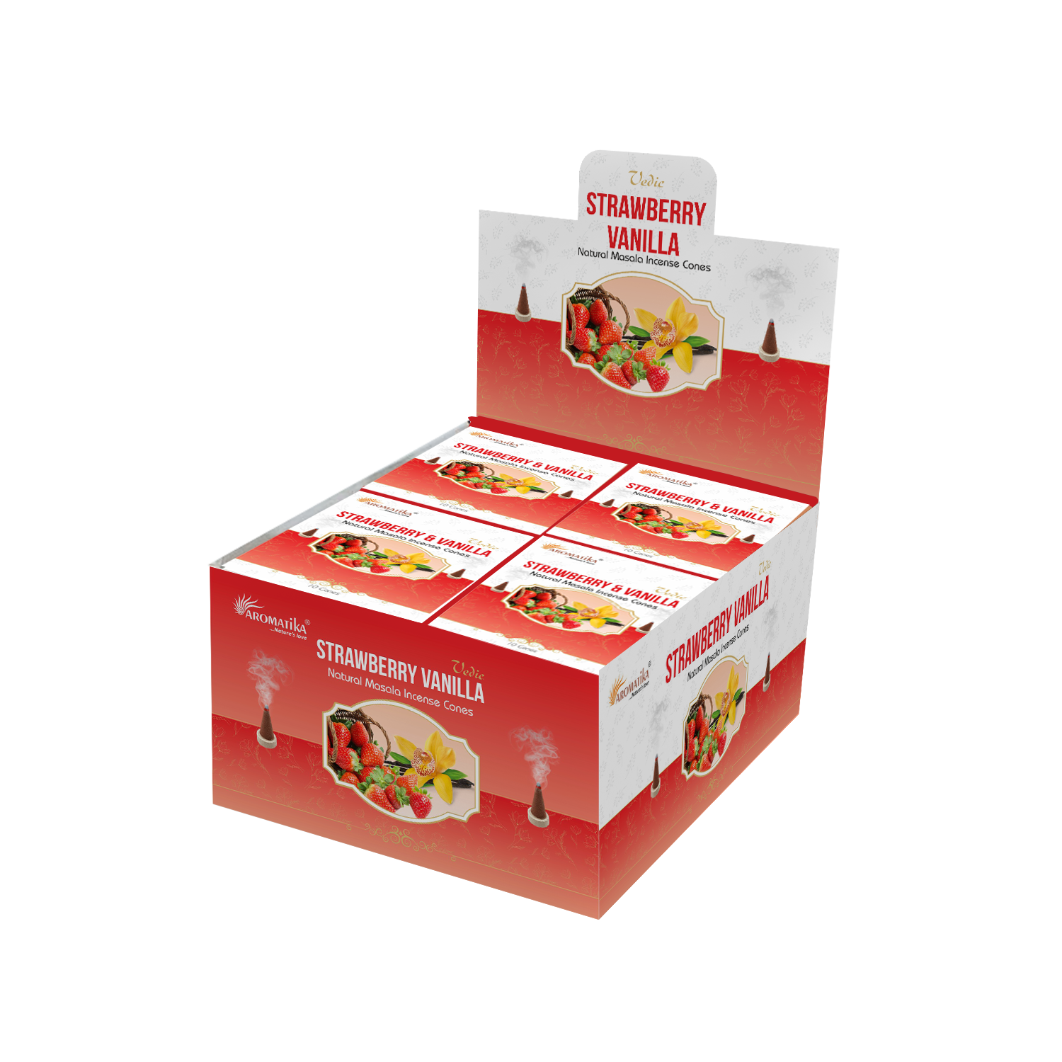 aromatika-vedic-fraise-vanille-c-nes-d-encens-lot-120-sucr-cosy image 1