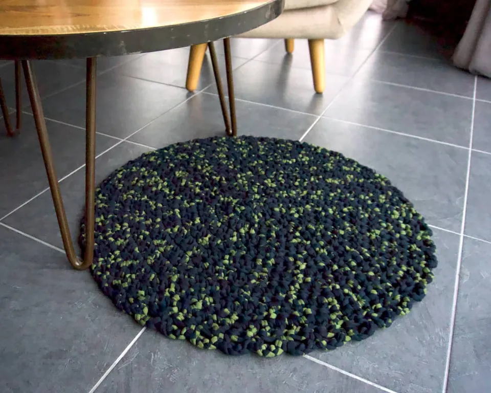 am-cla-tapis-rond-crochet-noir-vert-75-cm-coton-recycl image 1