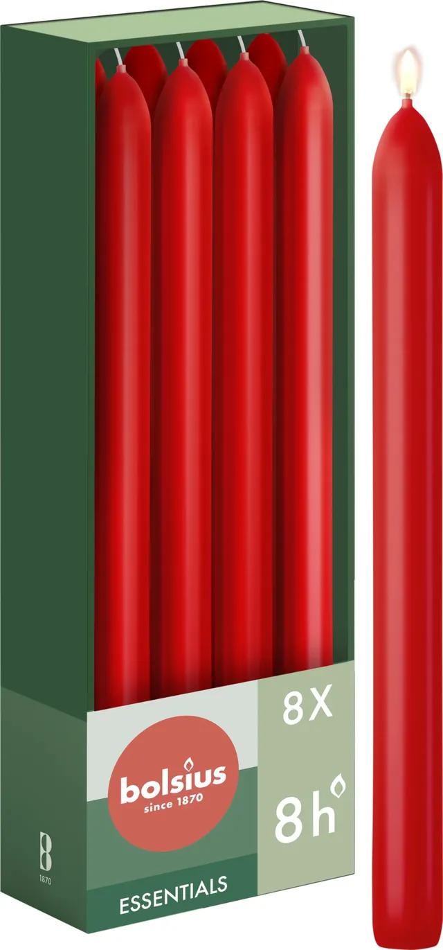 bolsius-essentials-bougie-conique-rouge-23-cm-lot-8-8h image 1
