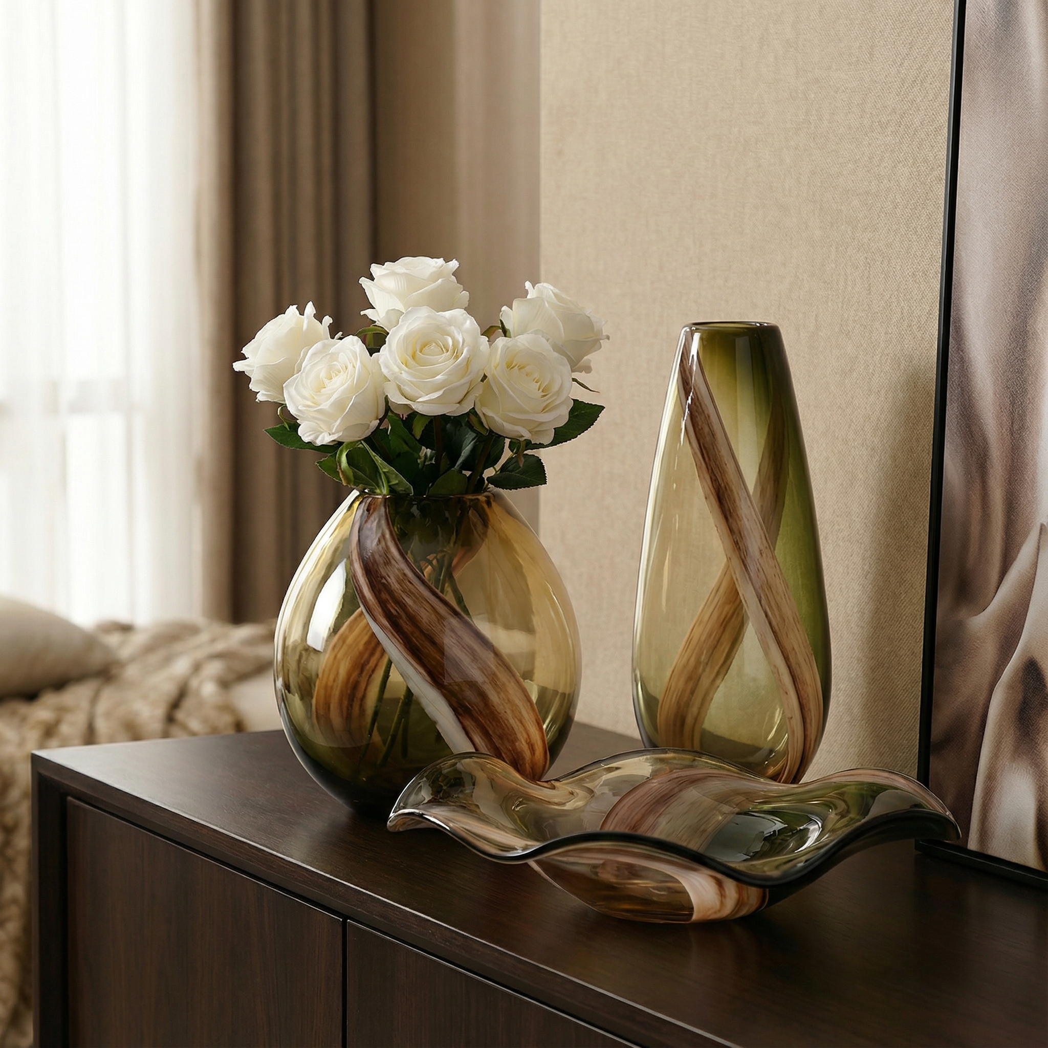 sia-antica-vase-olivine-verre-souffl-vert-38-cm image 3
