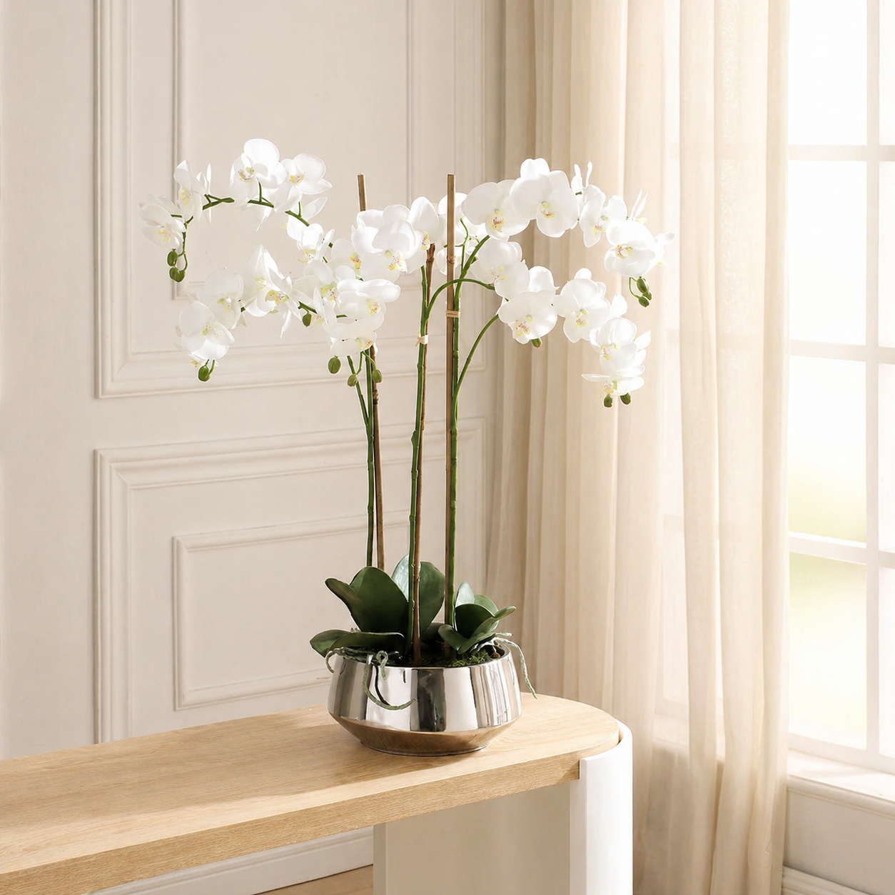 sia-deco-noah-lena-8-branches-orchid-e-artificielle-blanc-vase-dor image 8