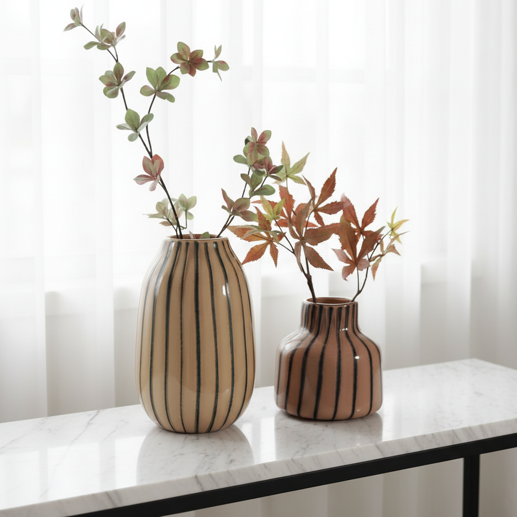 sia-antica-strio-vase-en-verre-beige-28-cm-lignes-vertes image 2