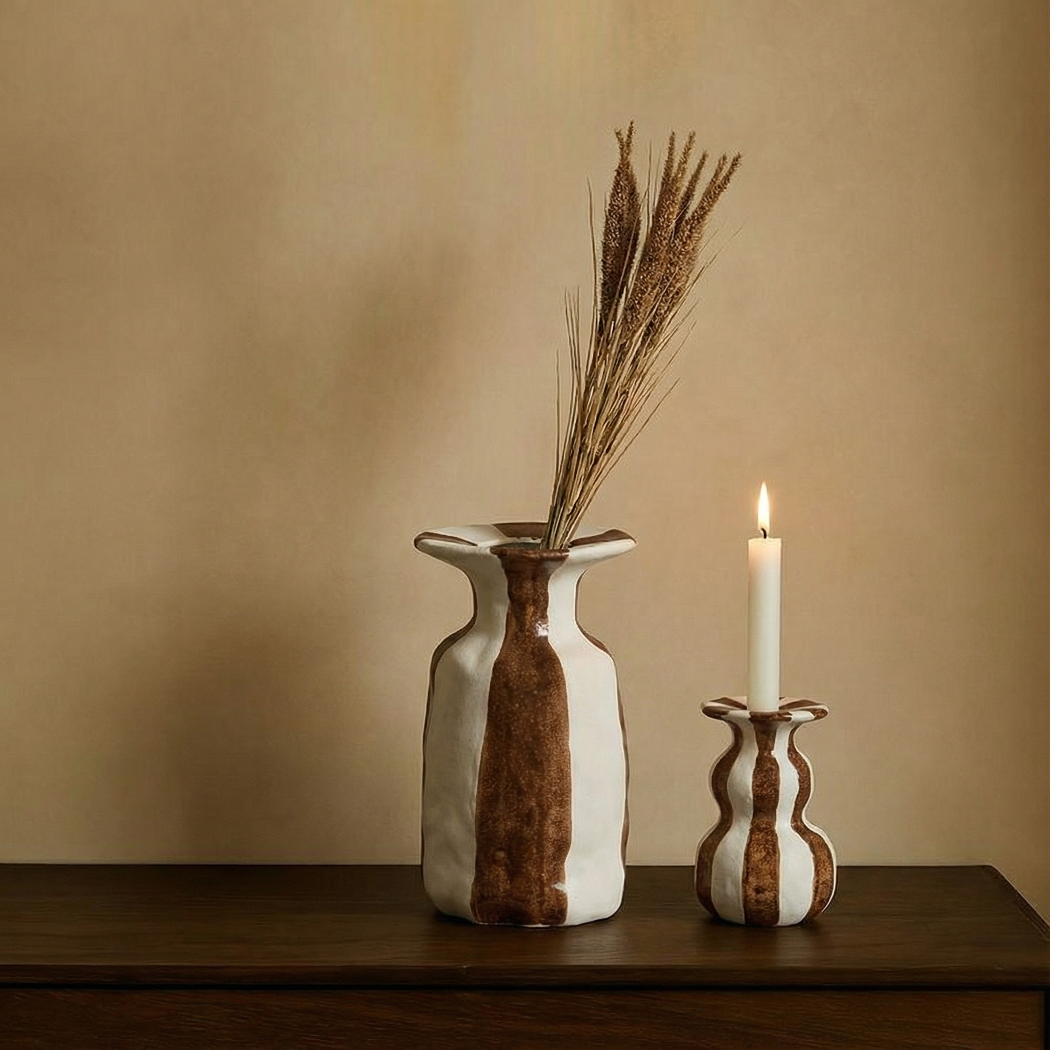 sia-antica-rivage-vase-c-ramique-26-cm-marron-blanc image 2
