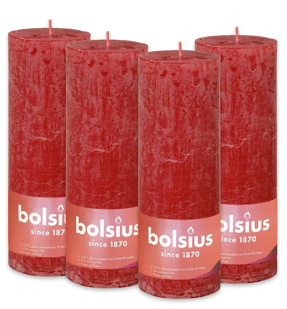 bolsius-bougies-rustiques-19x7cm-bougie-rouge-x4-85h image 1