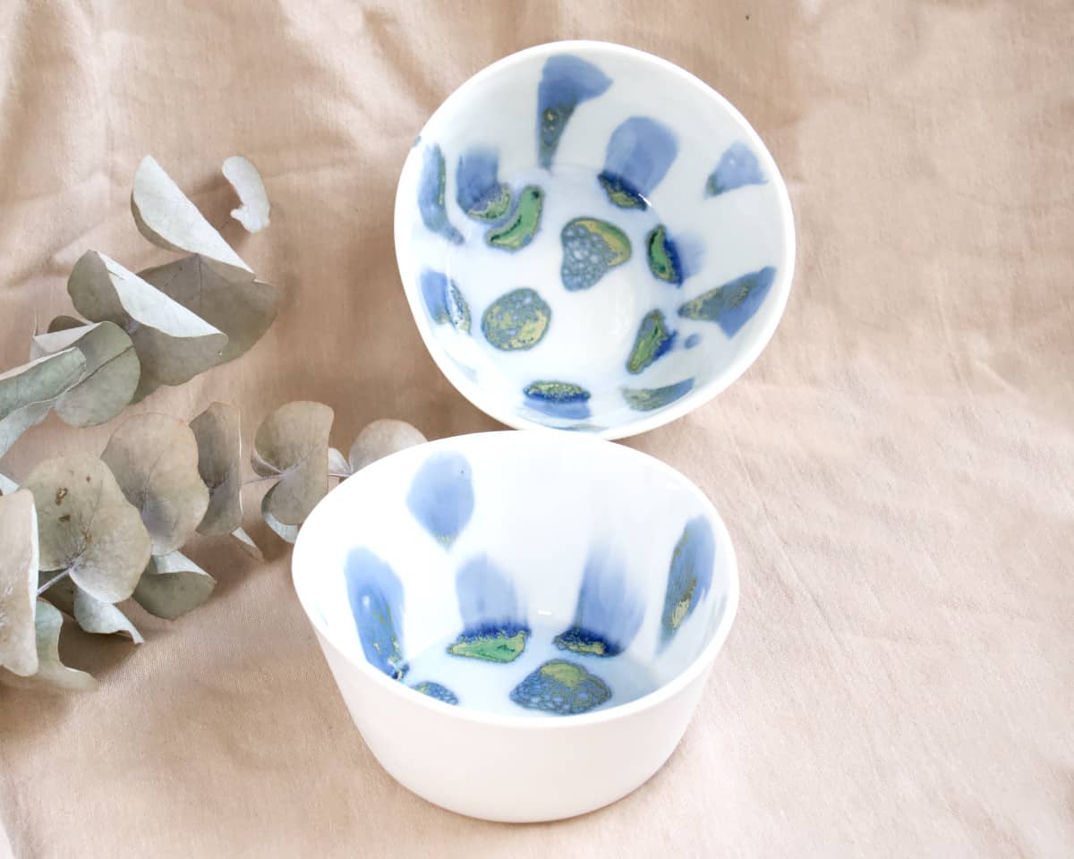 am-cla-bols-mugs-tasses-bol-porcelaine-blanc-tachet-bleu-vert image 5
