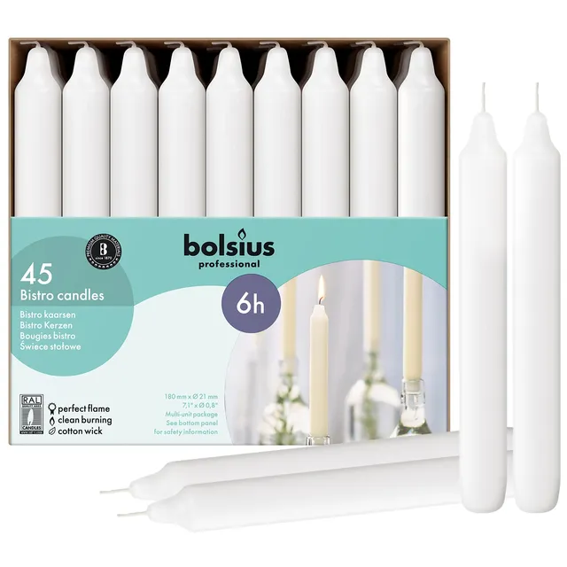 bolsius-bougies-de-d-ner-blanc-18-cm-bo-te-de-45-6h image 1