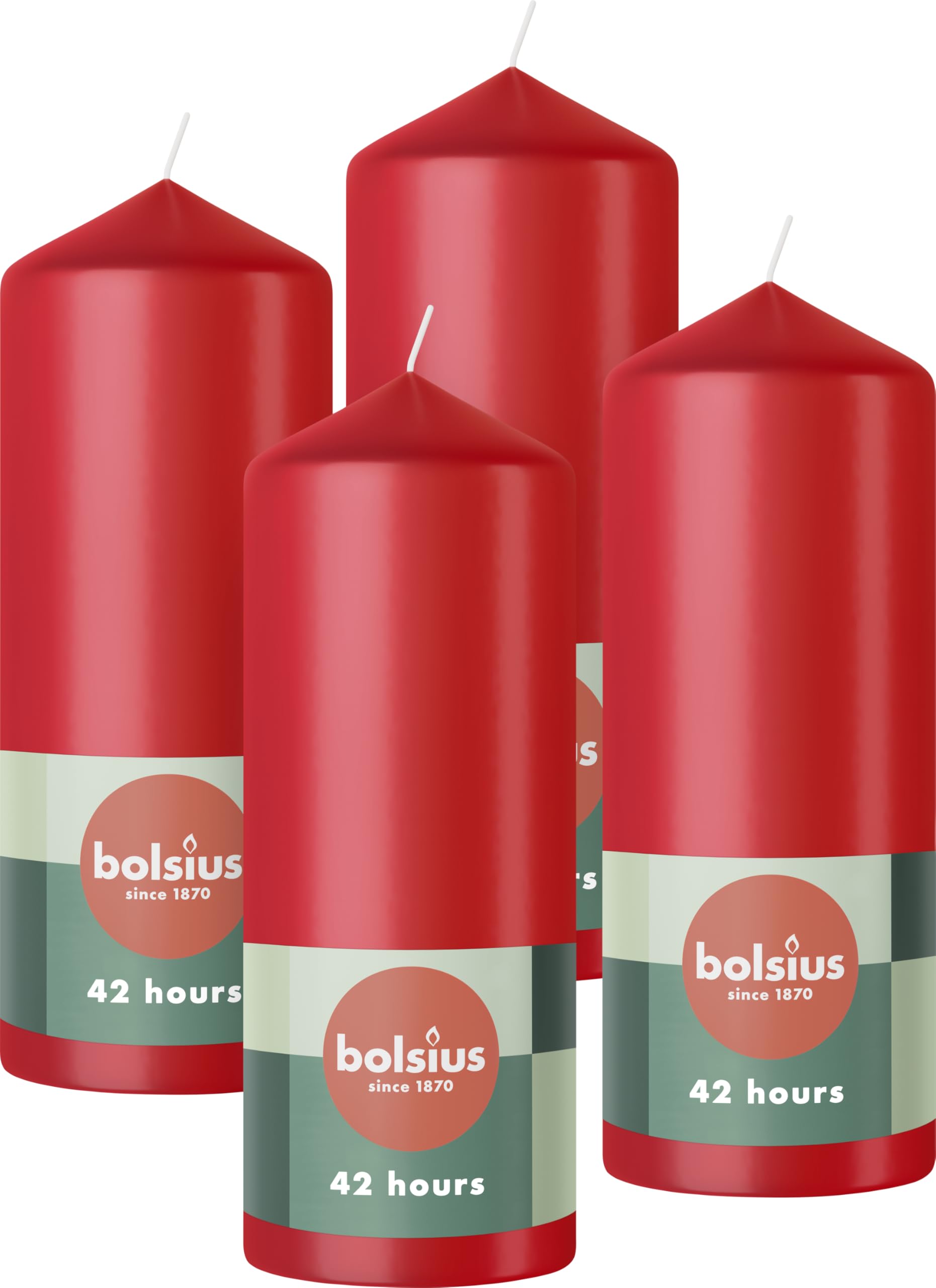 bolsius-pilier-bougie-rouge-lot-4-15x6cm-42h-lisse image 1
