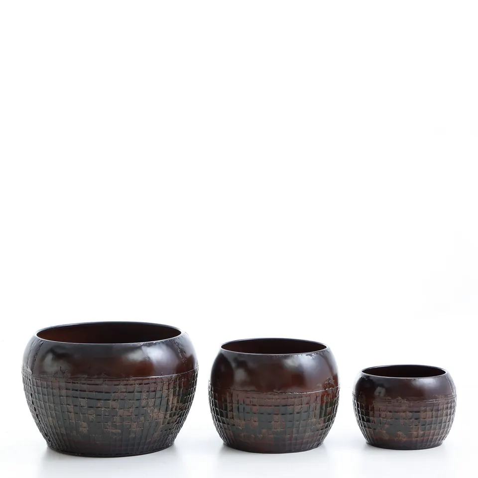 sia-antica-elen-cache-pot-m-tal-marron-lot-de-3 image 1