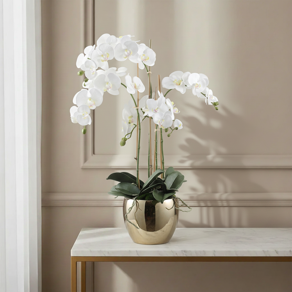 sia-deco-noah-orchid-e-artificielle-vase-dor-blanc-79-cm image 2