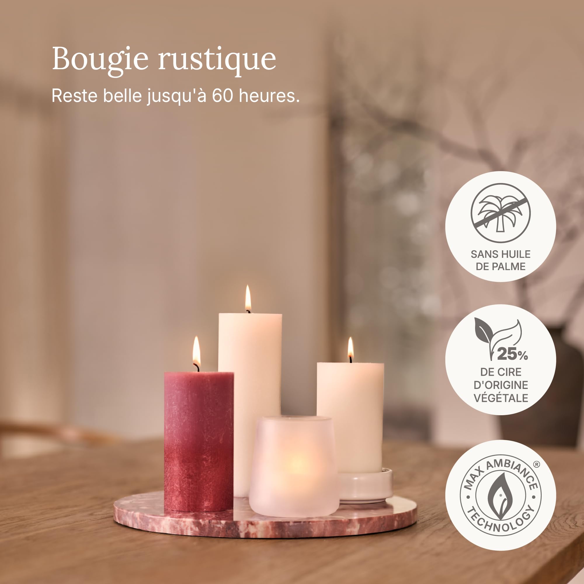 bolsius-rustique-bougie-pilier-rose-cendr-rouge-13-cm-lot-4-60h image 5