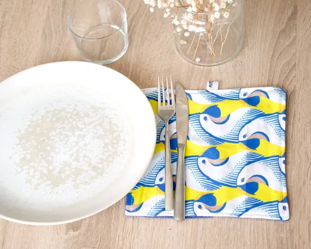 am-cla-serviettes-de-table-coton-perroquets-jaune-bleu-lot-de-4 image 1