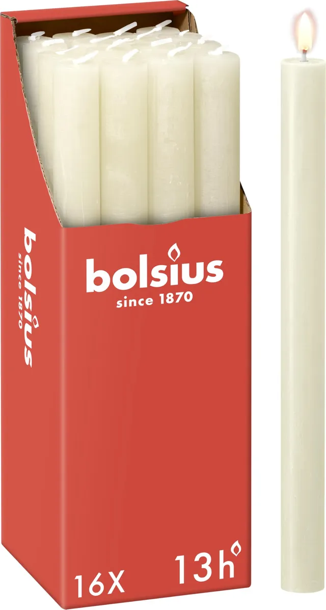bolsius-bougies-rustiques-coniques-27-cm-ivoire-x16-13h image 1