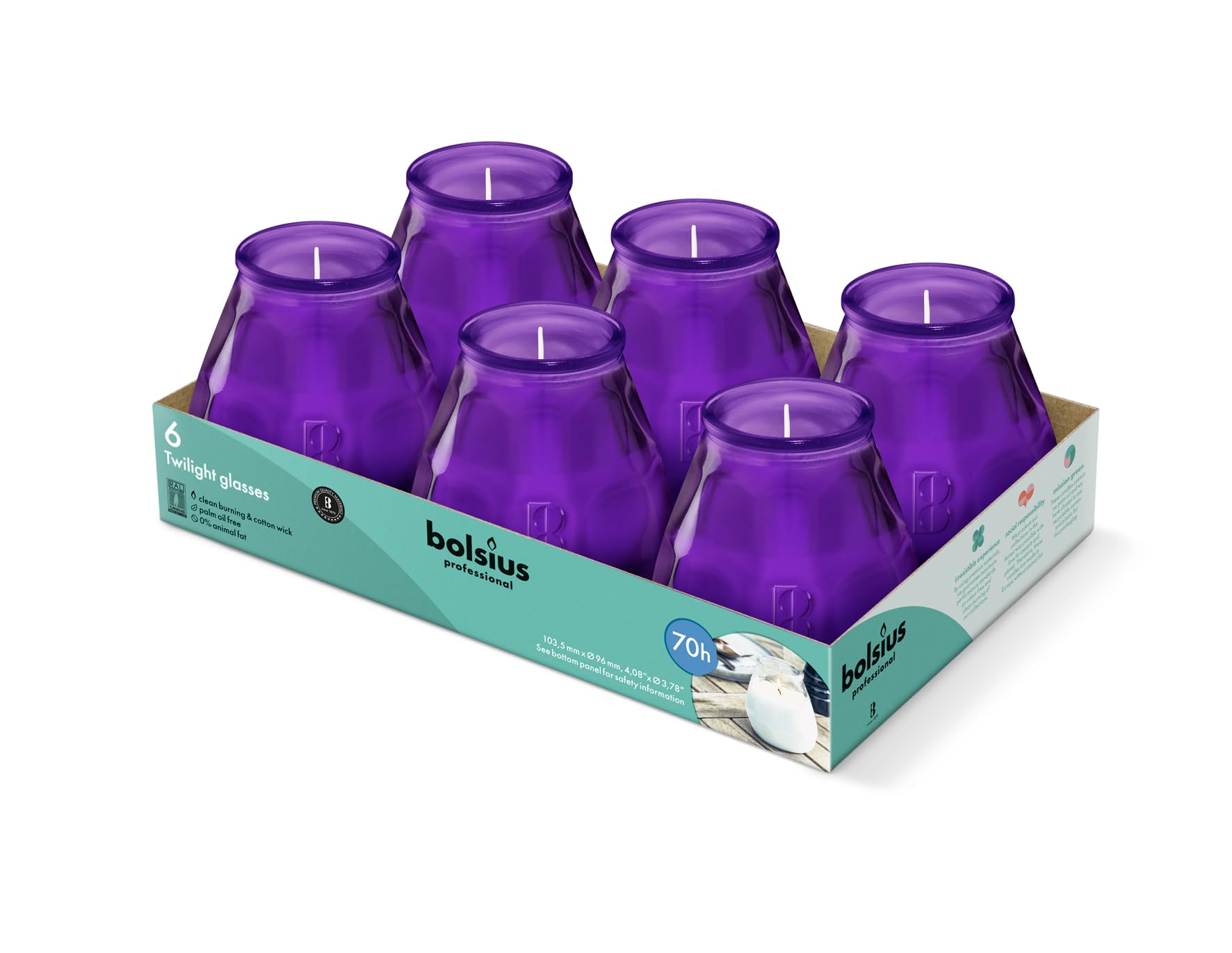bolsius-outdoor-twilight-bougie-ext-rieur-verre-violet-lot-6-70h image 1