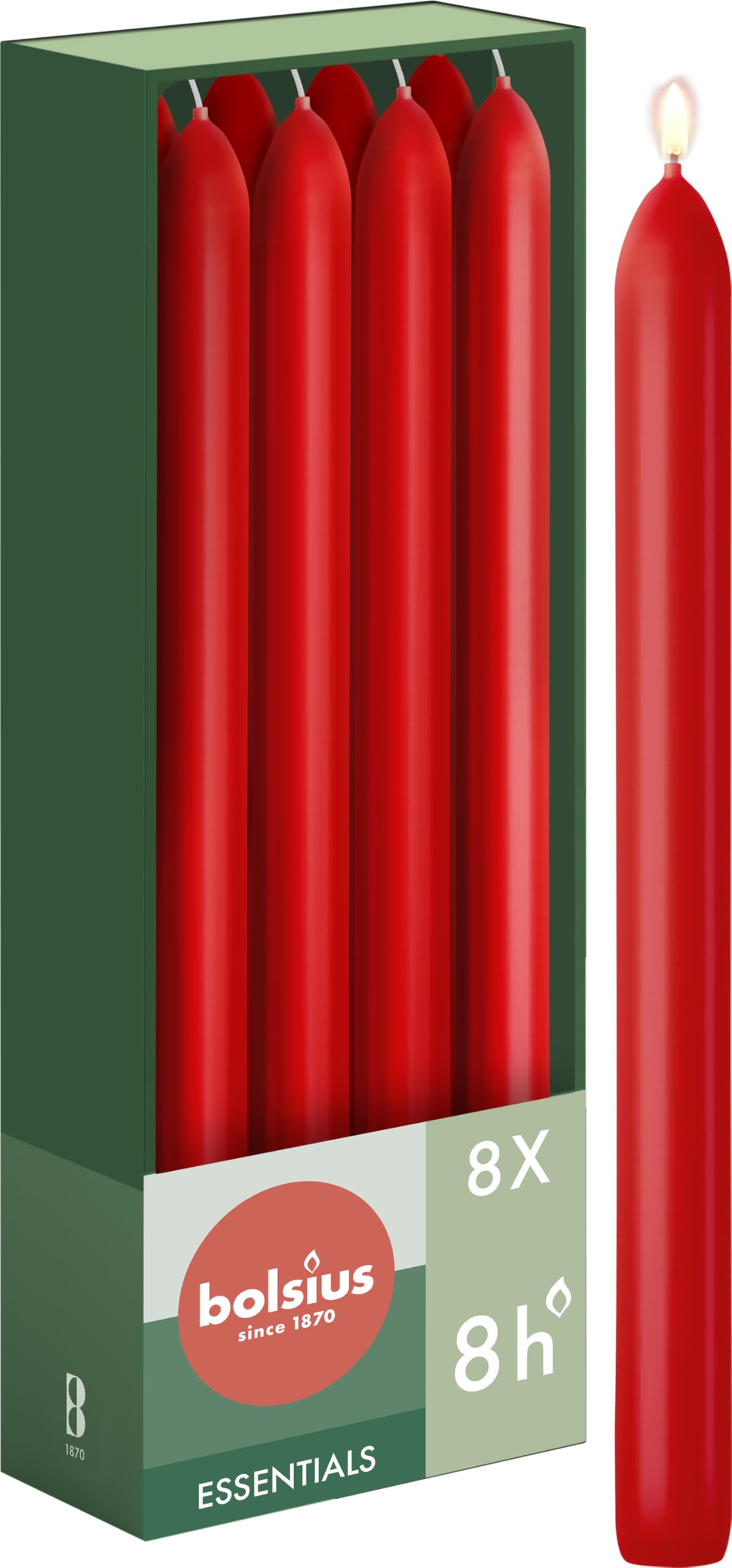 bolsius-essentials-bougie-conique-rouge-23-cm-lot-8-8h image 1