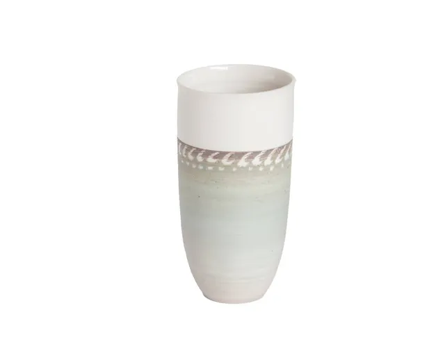 am-cla-vases-vert-bleu-vase-c-ramique-motifs-blancs-13-5-cm image 1