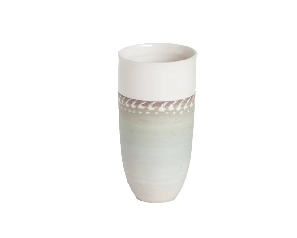 am-cla-vases-vert-bleu-vase-c-ramique-motifs-blancs-13-5-cm image 1